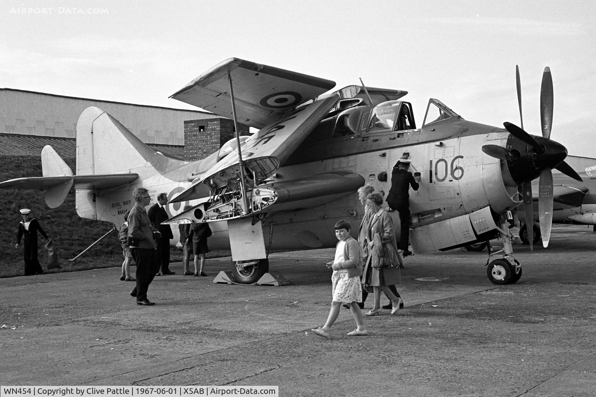 WN454, 1954 Fairey Gannet AS.1 C/N F9200, Pictured at the 1967 Open Day held at HMS Condor/RNAS Arbroath when a G.I. with the FAA AES.