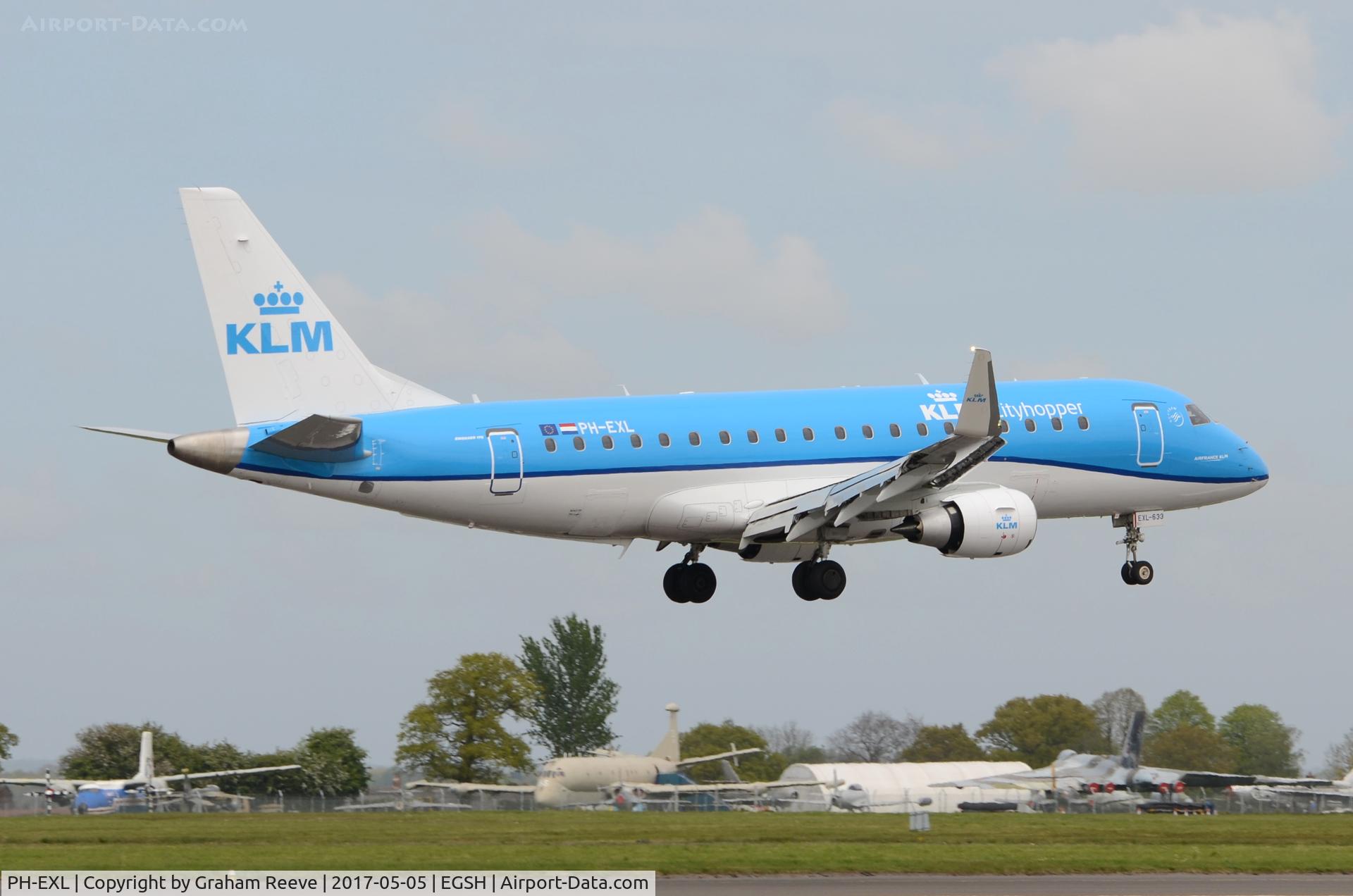 PH-EXL, 2017 Embraer ERJ-175STD (ERJ-170-200) C/N 17000633, Landing at Norwich.
