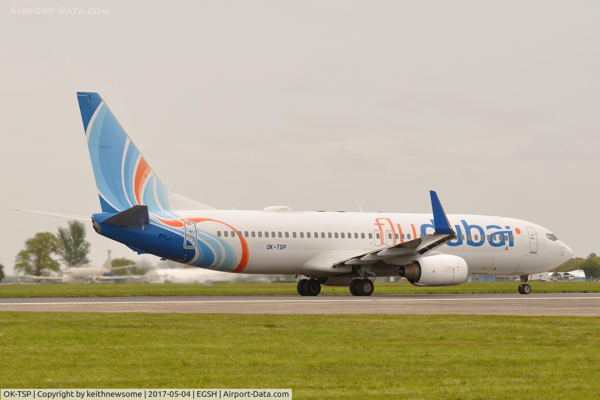 OK-TSP, 2010 Boeing 737-8KN C/N 31716, Formerly A6-FDH leaving Norwich to become OK-TSP with Travel Service.