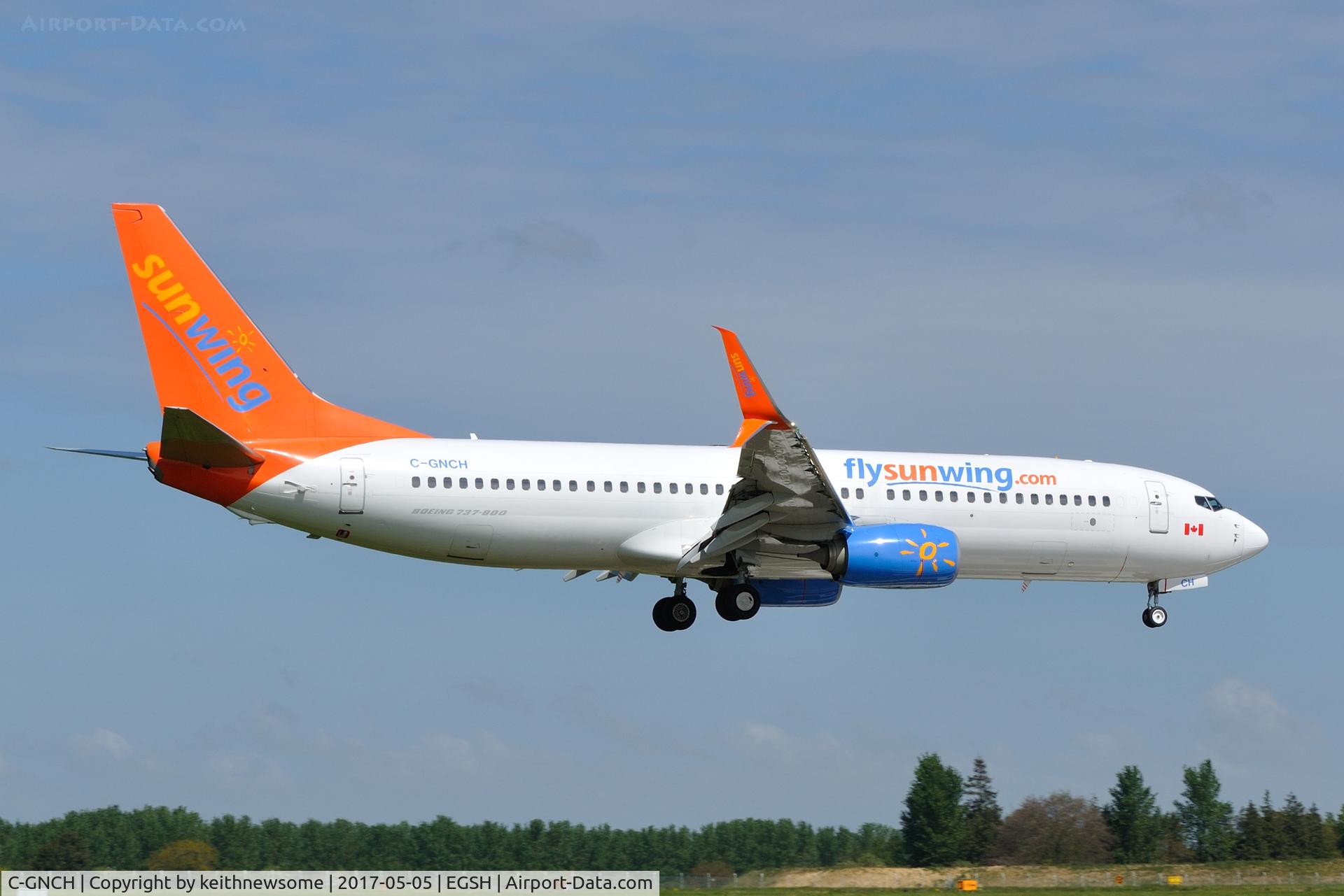 C-GNCH, 2014 Boeing 737-81D C/N 39438, Arriving from Ibiza in sunlight.