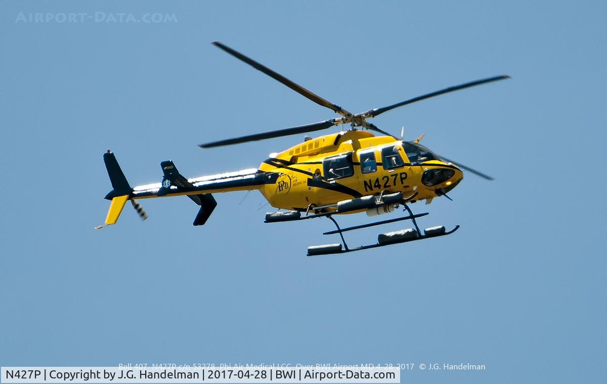 N427P, 1998 Bell 407 C/N 53278, Bell407 over BWI Airport.
