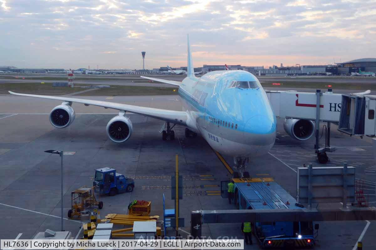 HL7636, 2015 Boeing 747-8B5 C/N 60407, At Heathrow