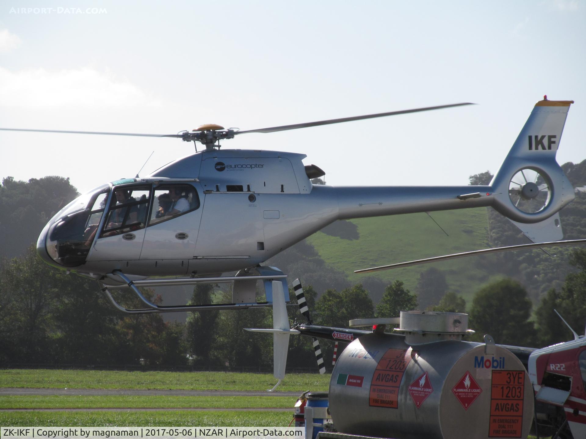 ZK-IKF, 2001 Eurocopter EC-120B Colibri C/N 1204, lift off at ardmore