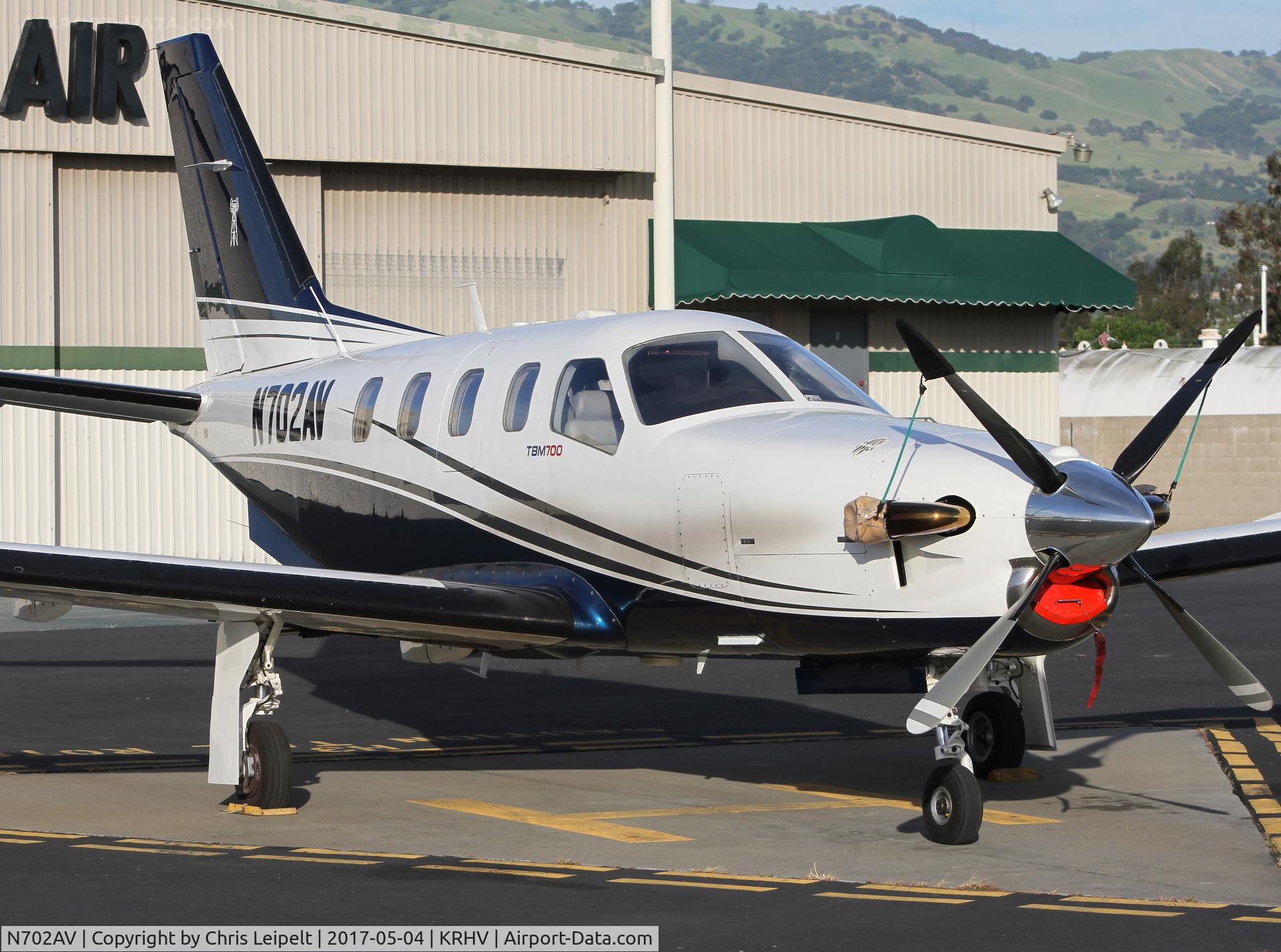 N702AV, 2000 Socata TBM-700 C/N 182, Temporary locally-based 2000 Socata TBM-700 parked on the Nice Air ramp prior to sale at Reid Hillview Airport, San Jose, CA.