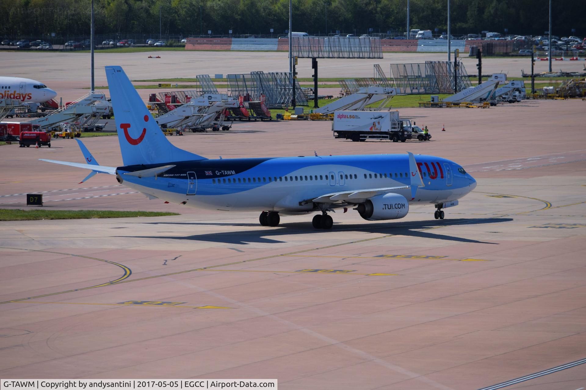 G-TAWM, 2013 Boeing 737-8K5 C/N 37249, taxing to go onto its gate/stand on T2 

photo taken from the top of the cark park.