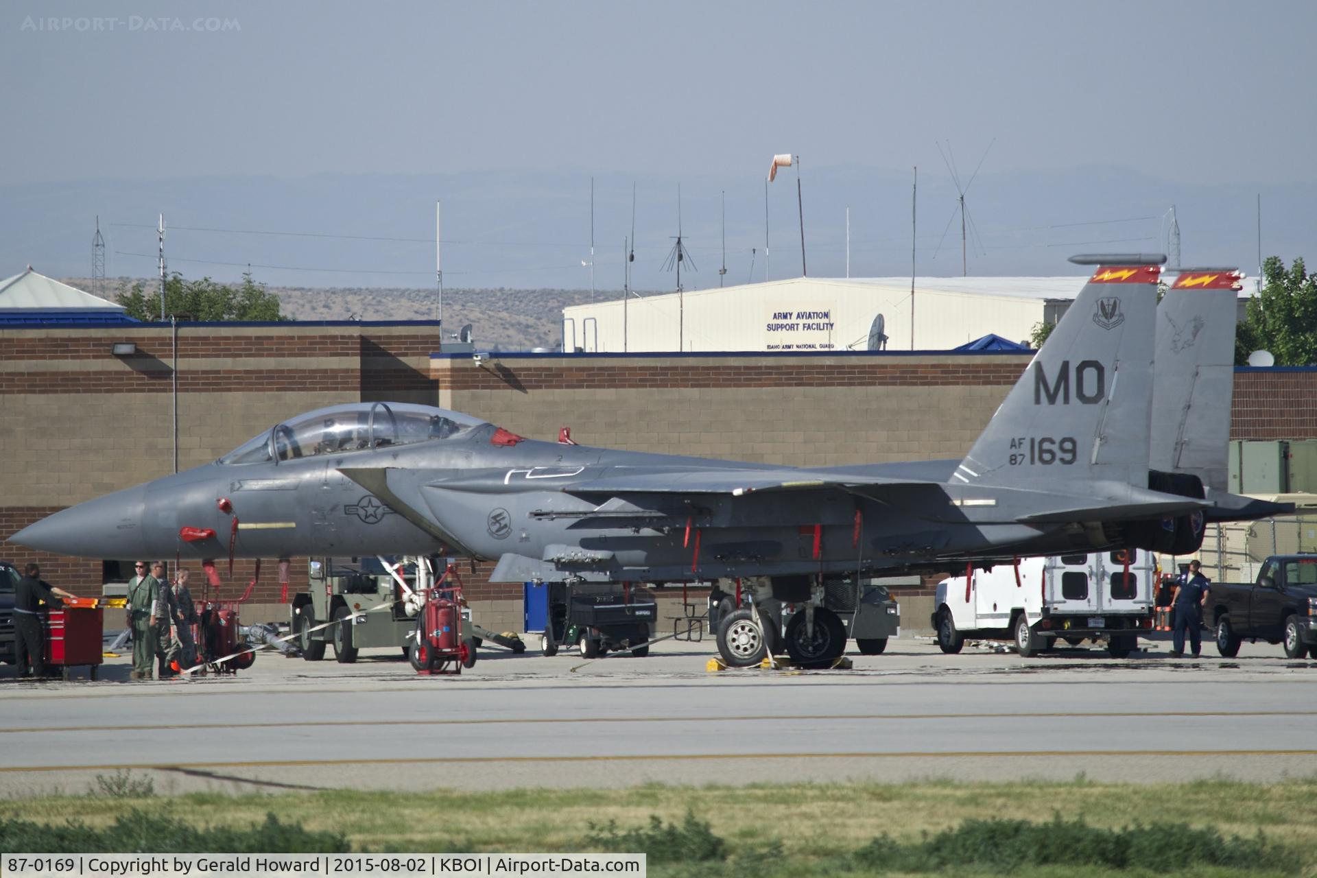 87-0169, 1987 McDonnell Douglas F-15E Strike Eagle C/N 1034/E009, Parked on the Idaho ANG ramp.  389th FIGHTER SQ 
