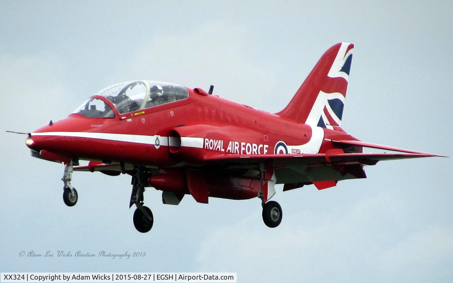 XX324, 1980 Hawker Siddeley Hawk T.1A C/N 168/312149, Red Arrows Hawk on Approach Runway 27R