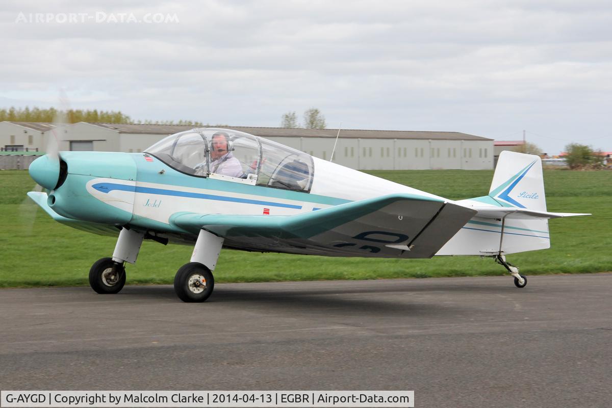 G-AYGD, 1963 CEA Jodel DR1050 Sicile C/N 515, CEA Jodel DR1050 Sicile at Beighton Airfield's Early Bird Fly-In. April 13th 2014.