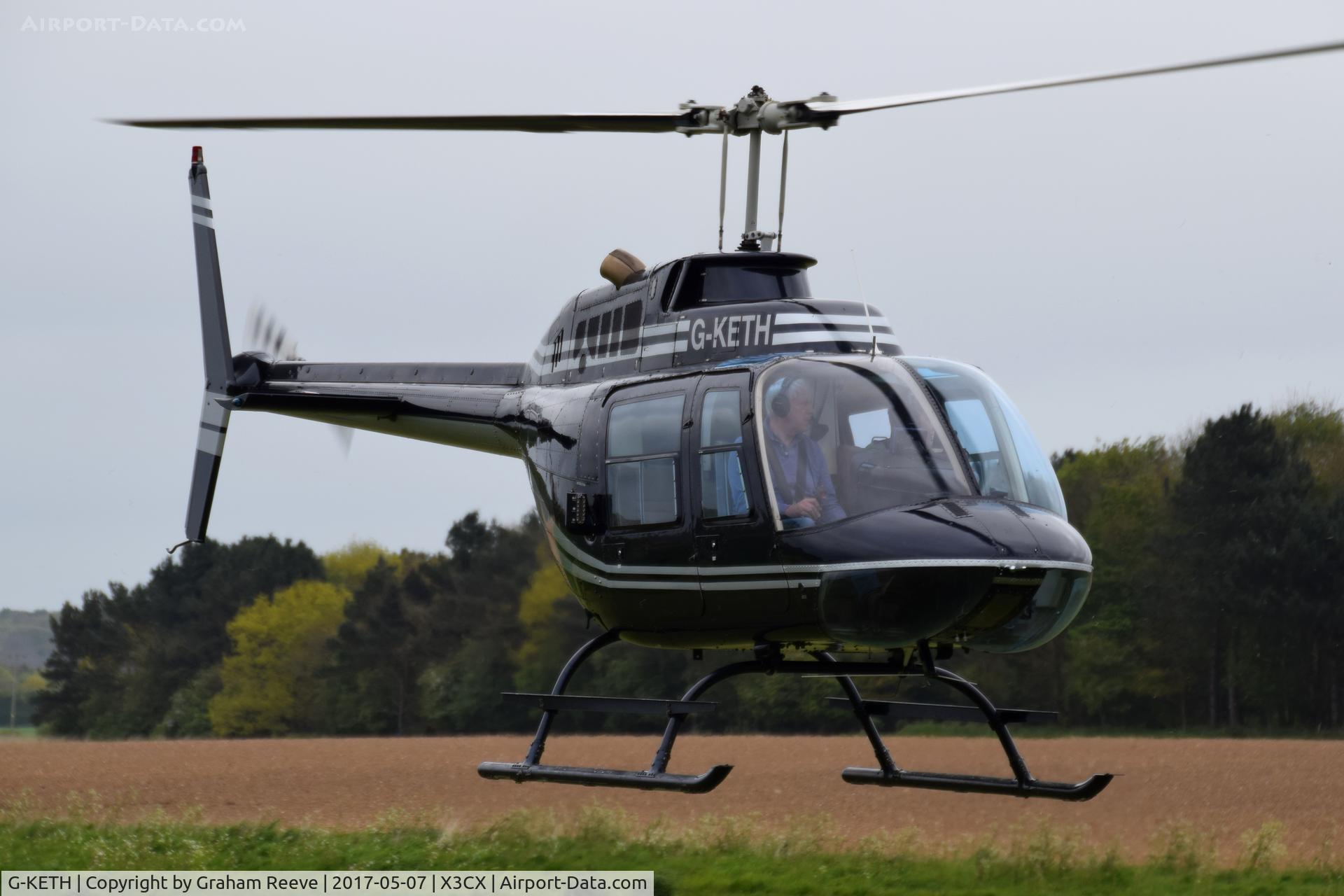 G-KETH, 1974 Agusta AB-206B JetRanger II C/N 8418, Departing from Northrepps.