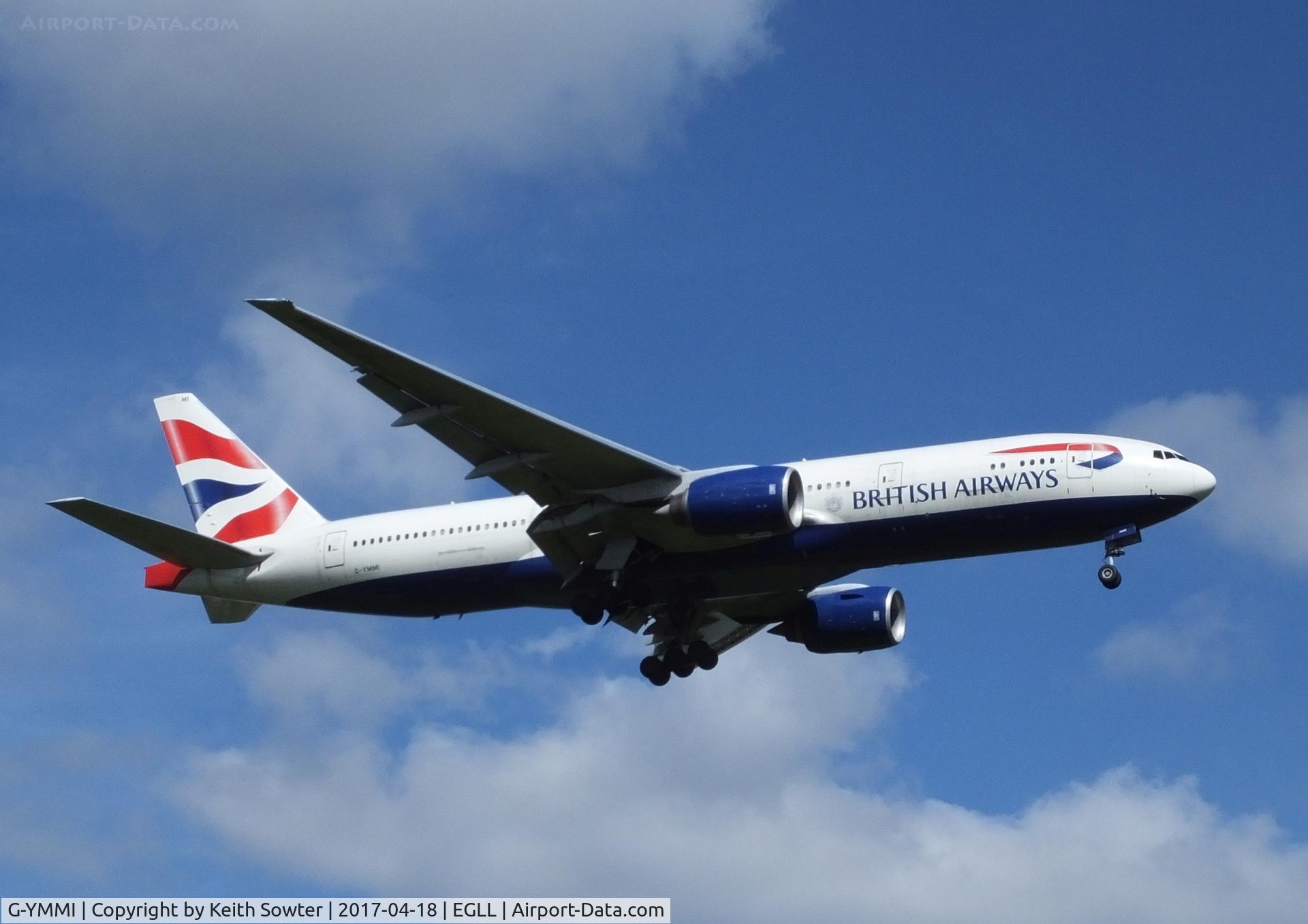 G-YMMI, 2000 Boeing 777-236 C/N 30310, Short finals to land Heathrow 09L