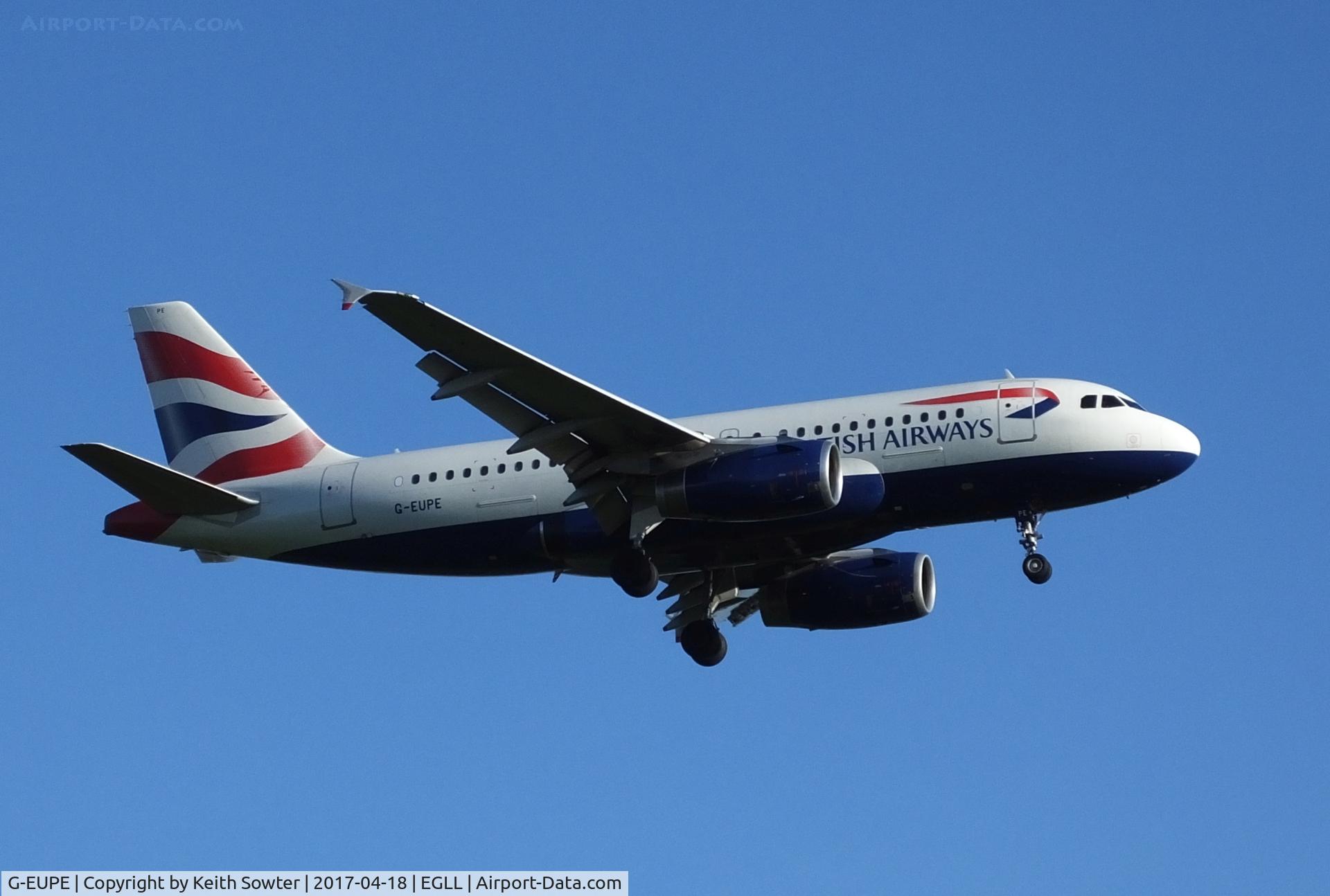 G-EUPE, 2000 Airbus A319-131 C/N 1193, Short finals to land Heathrow 09L