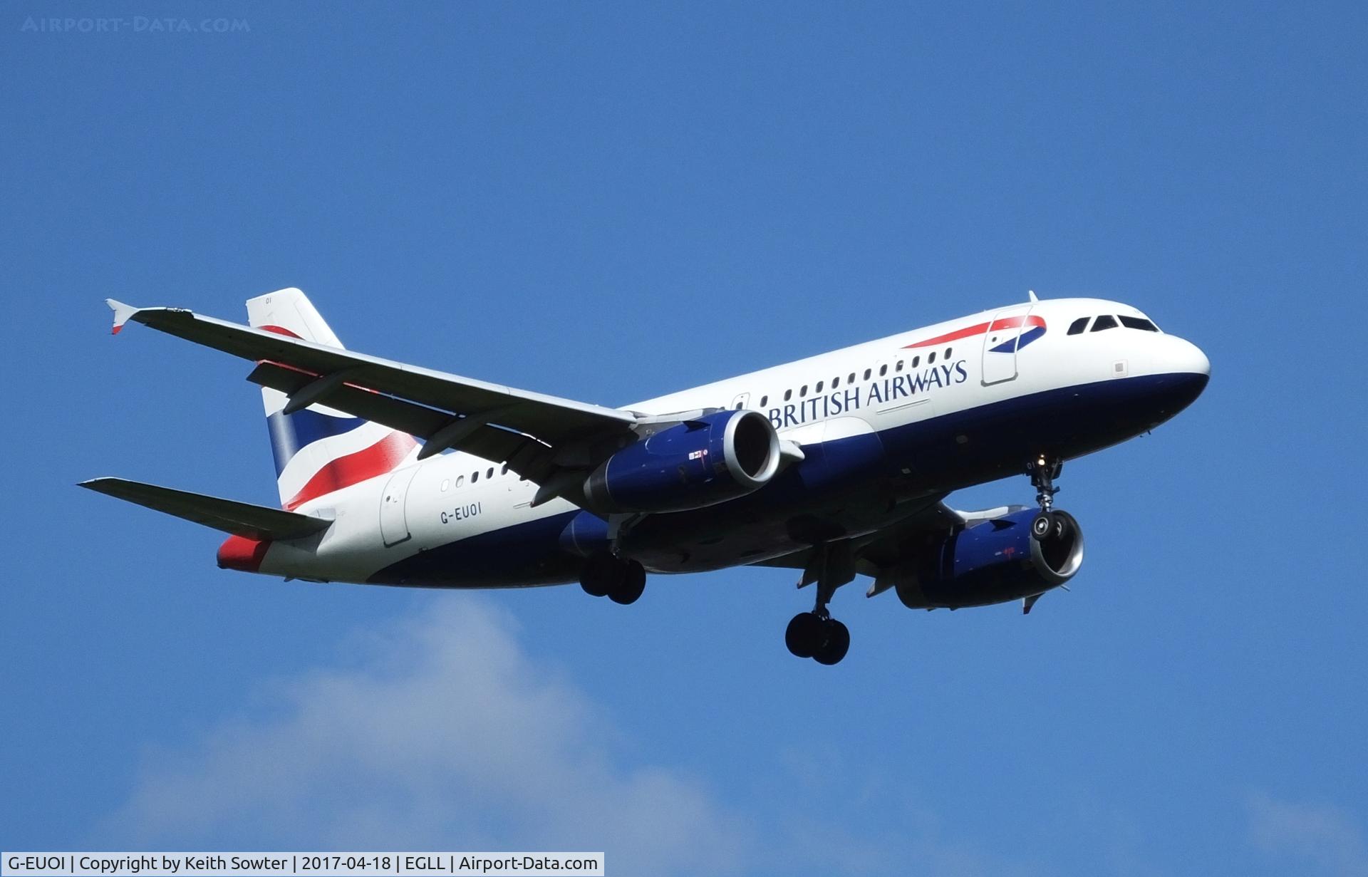 G-EUOI, 2001 Airbus A319-131 C/N 1606, Short finals to land Heathrow 09L