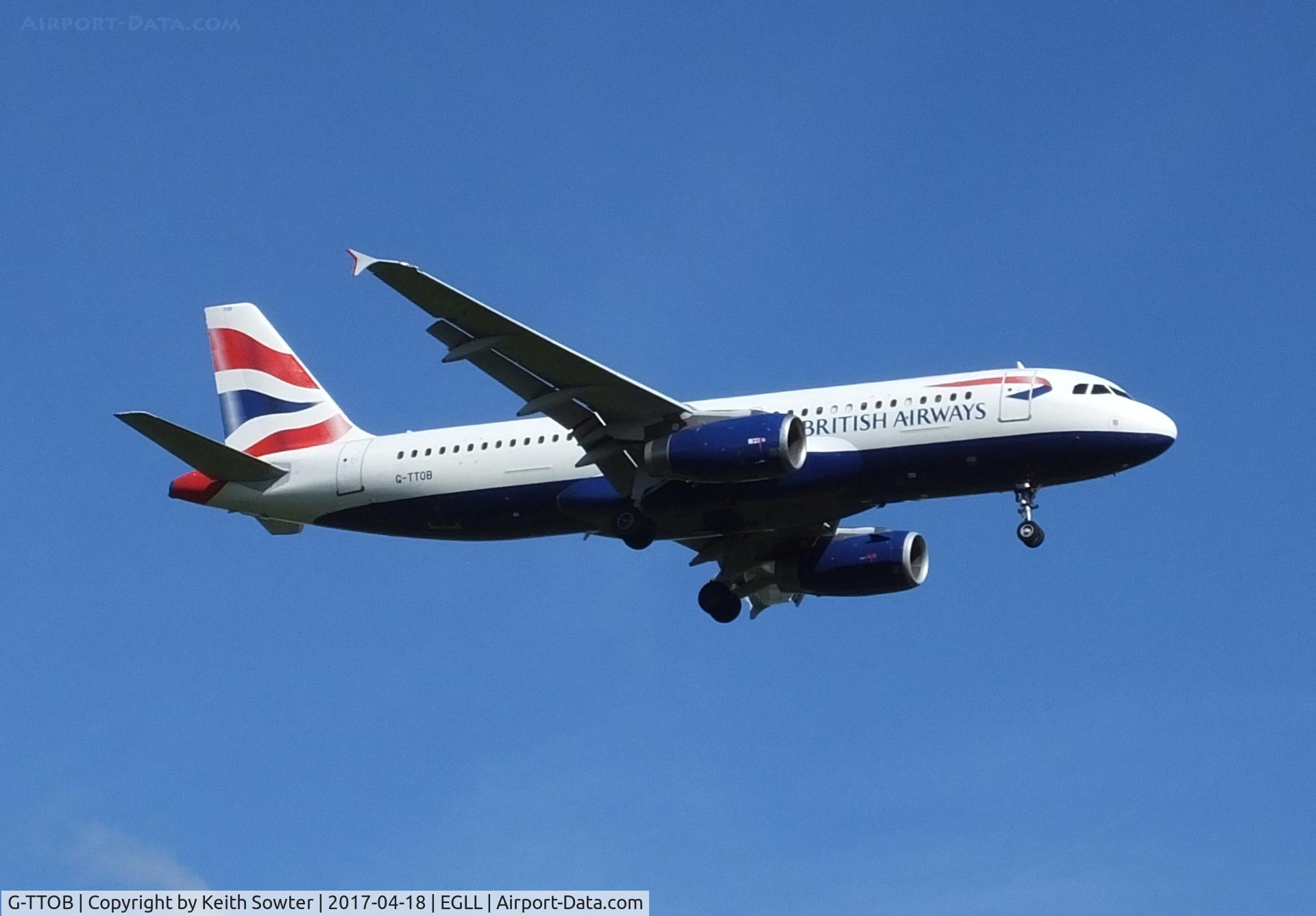 G-TTOB, 2001 Airbus A320-232 C/N 1687, Short finals to land Heathrow 09L