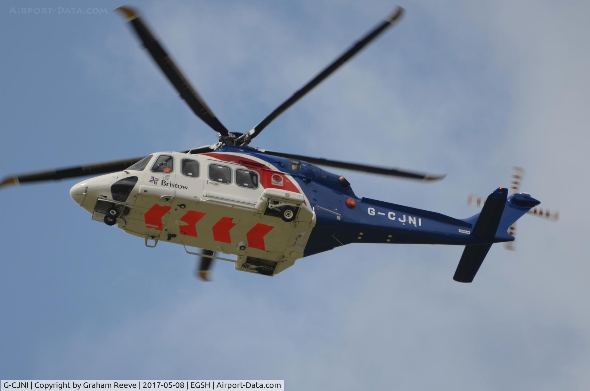 G-CJNI, 2014 AgustaWestland AW-139 C/N 41374, Departing from Norwich.
