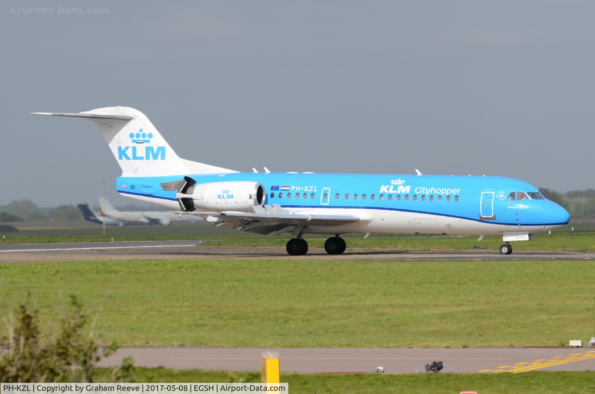 PH-KZL, 1995 Fokker 70 (F-28-0070) C/N 11536, Just landed at Norwich.