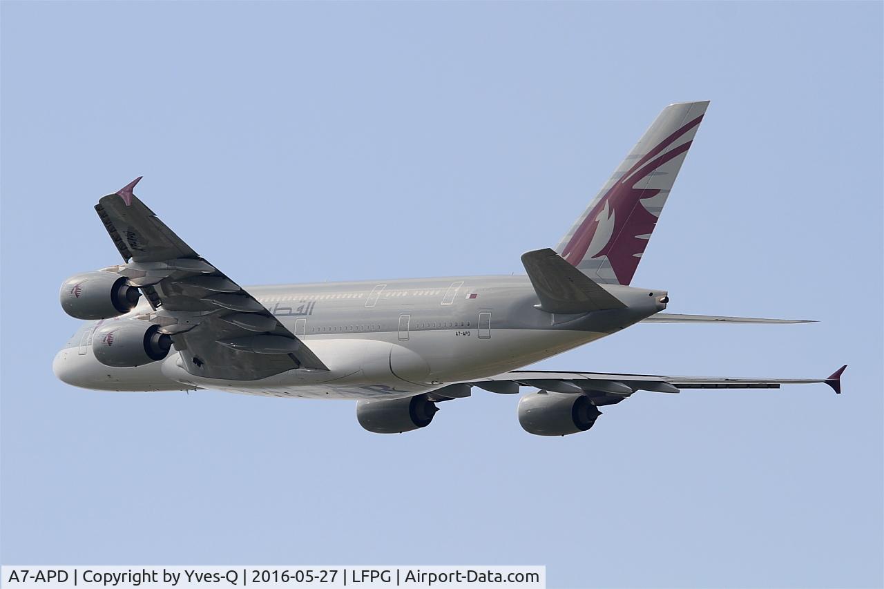 A7-APD, 2014 Airbus A380-861 C/N 160, Airbus A380-861, Take off rwy 27L, Roissy Charles De Gaulle airport (LFPG-CDG)