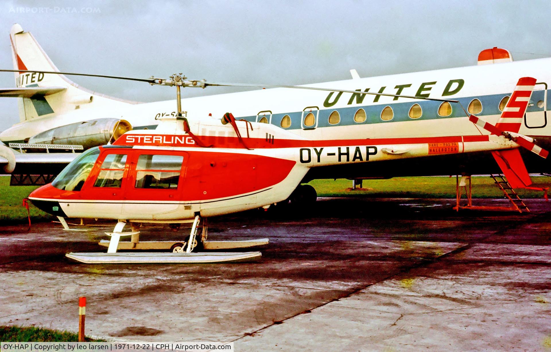 OY-HAP, 1968 Agusta AB-206A Jet Ranger C/N 8105, Copenhagen 22.12.1971