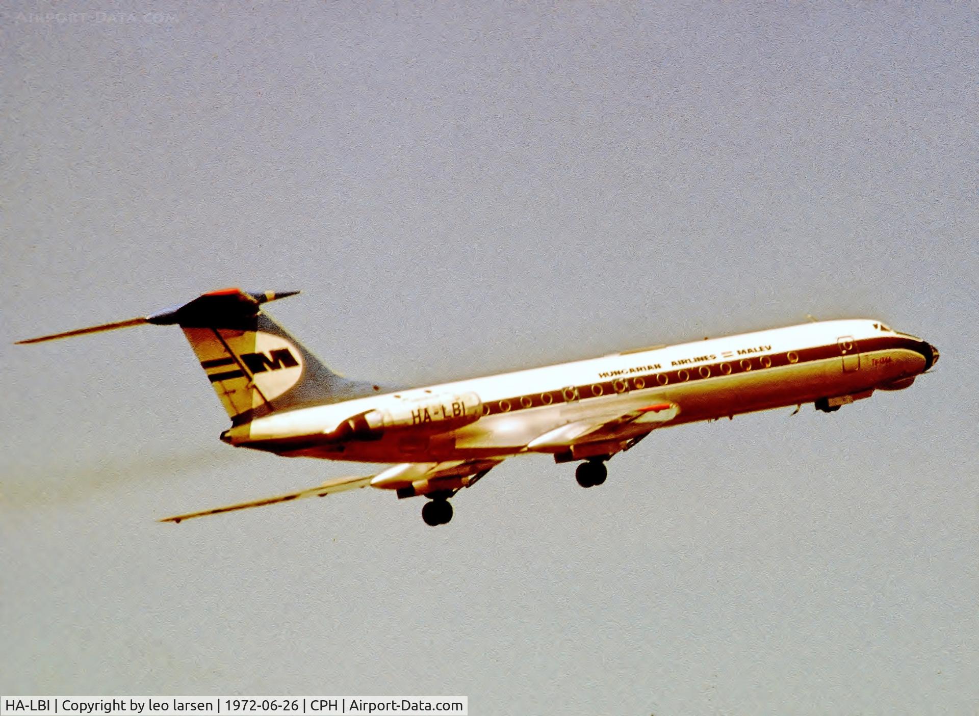 HA-LBI, 1971 Tupolev Tu-134A-3 C/N 1351301, Copenhagen 26.6.1972
