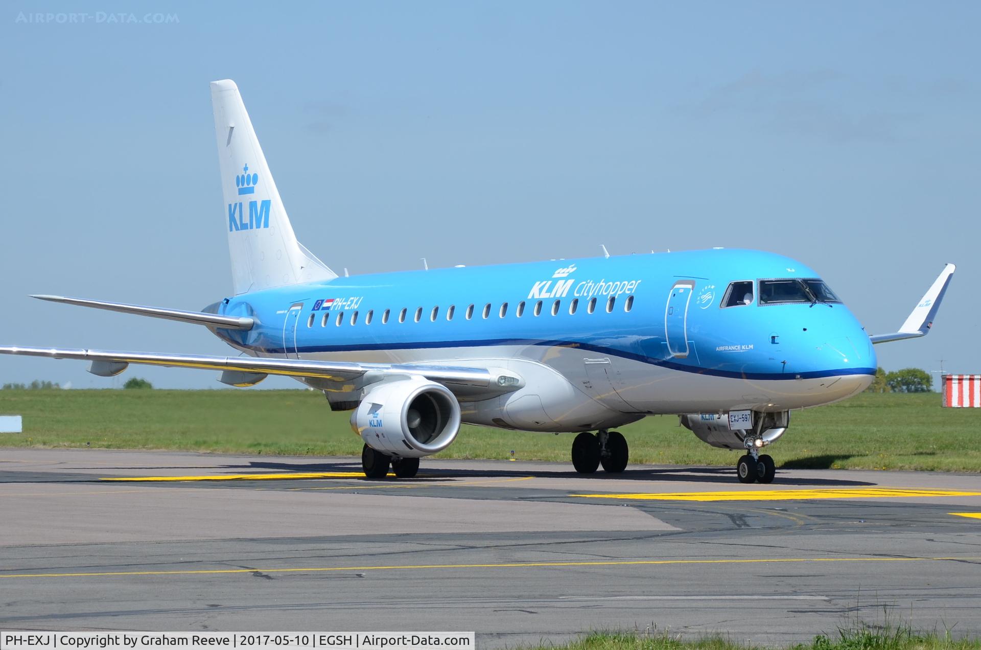 PH-EXJ, 2016 Embraer 175LR (ERJ-170-200LR) C/N 17000597, Just landed at Norwich.