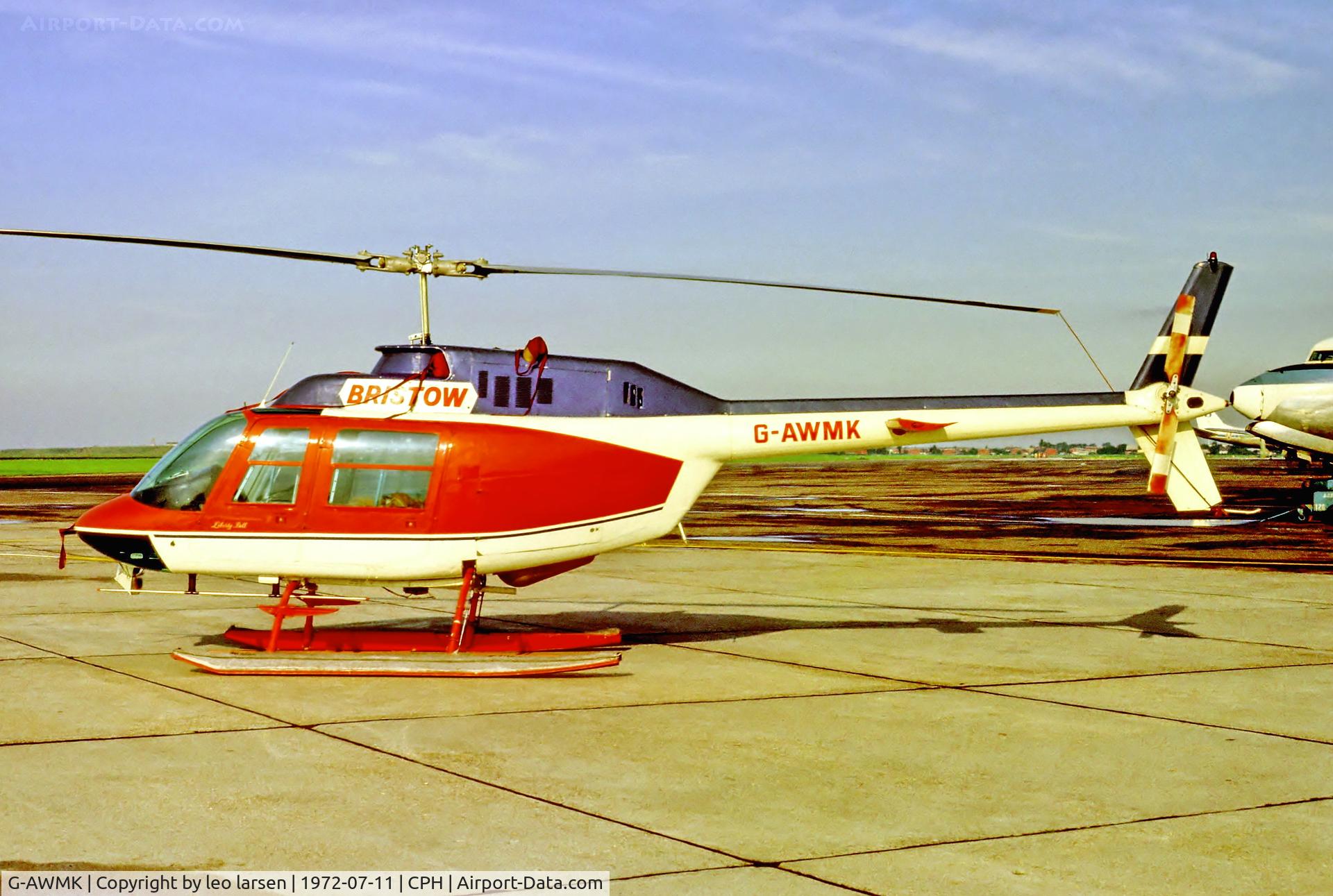 G-AWMK, 1968 Agusta AB-206B JetRanger II C/N 8073, Copenhagen 11.7.1972