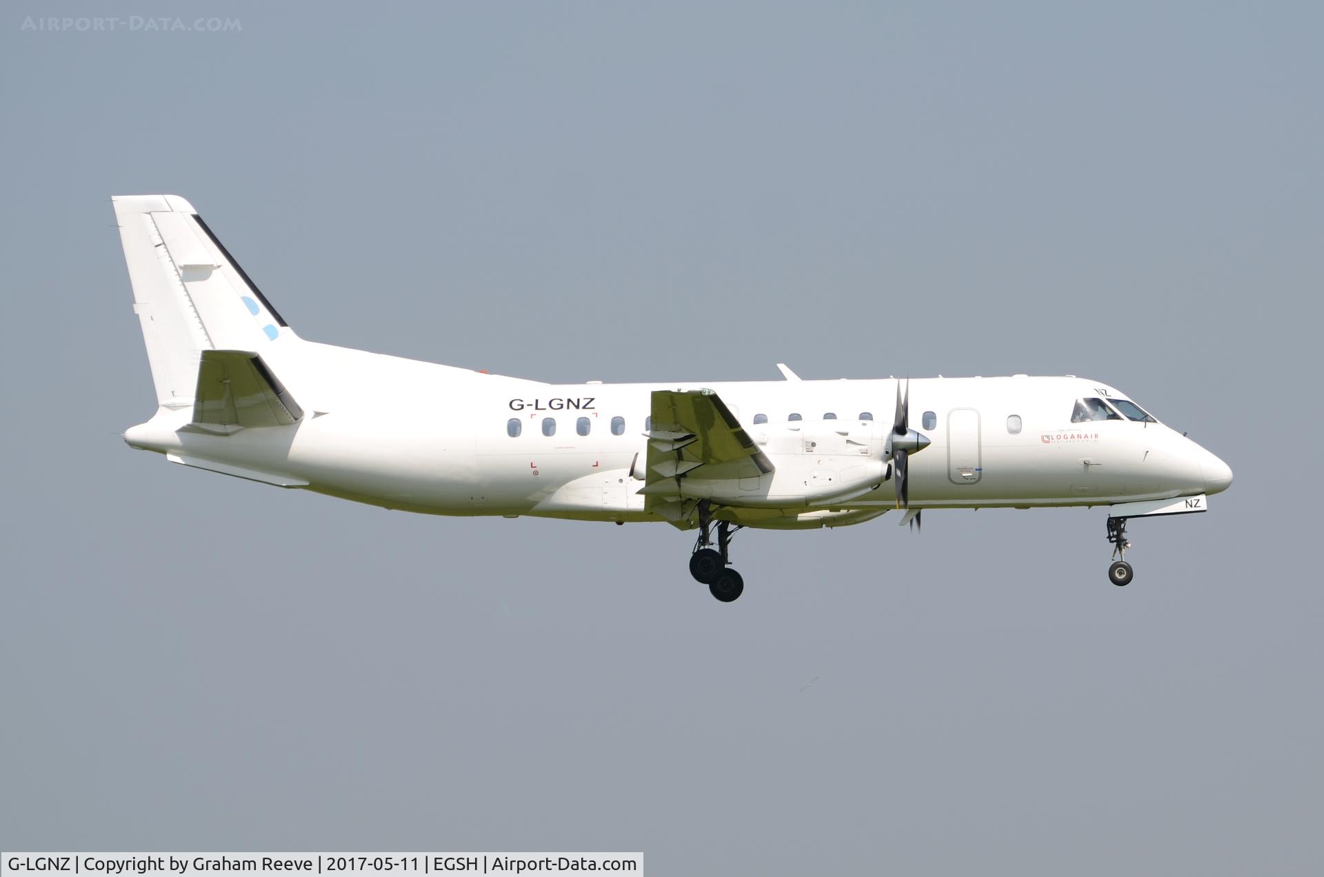 G-LGNZ, 1989 Saab 340B C/N 340B-167, Landing at Norwich.