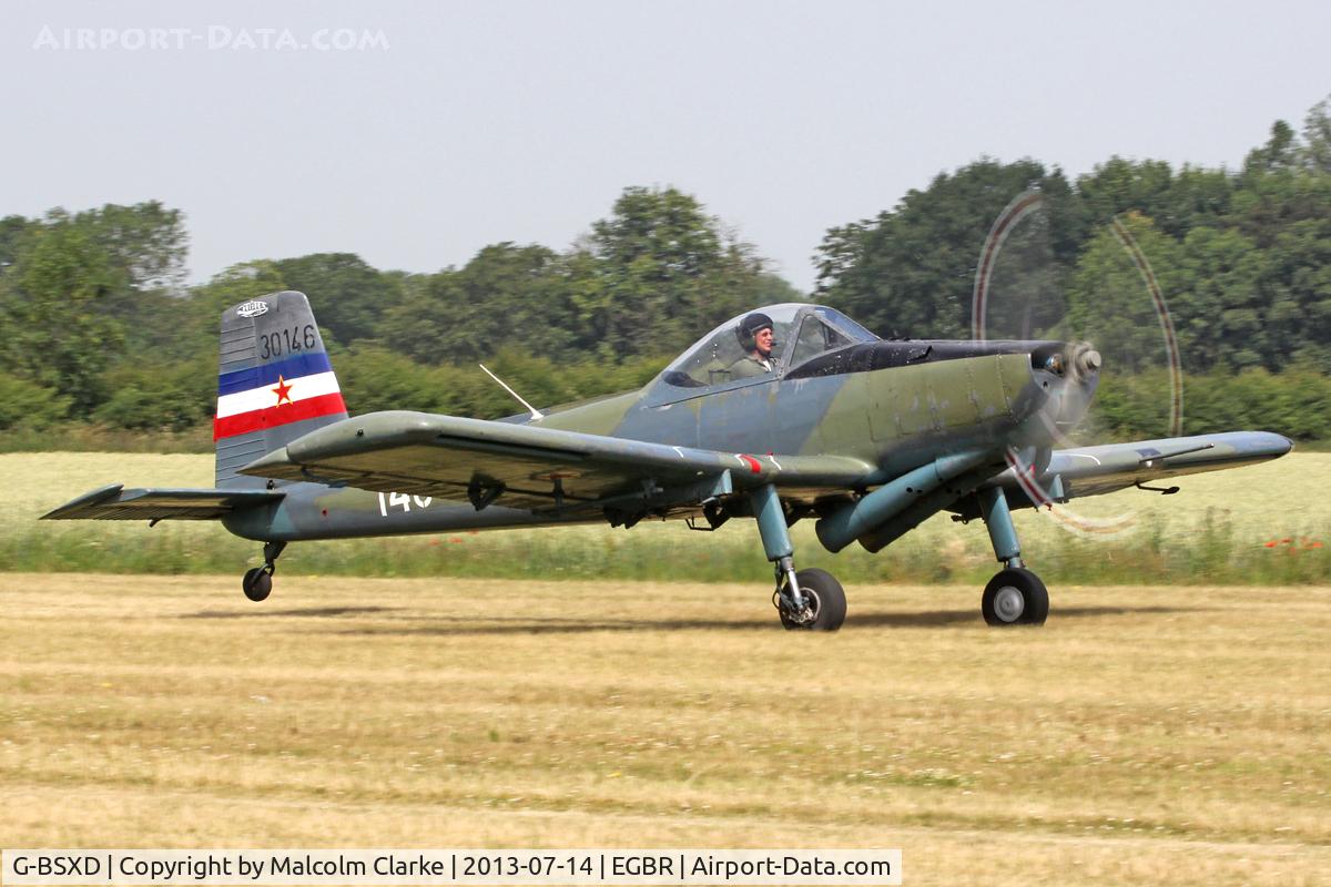 G-BSXD, 1977 Soko P-2 Kraguj C/N 030, Soko P-2 Kraguj at Breighton Airfield's Wings & Wheels Weekend. July 14th 2013.