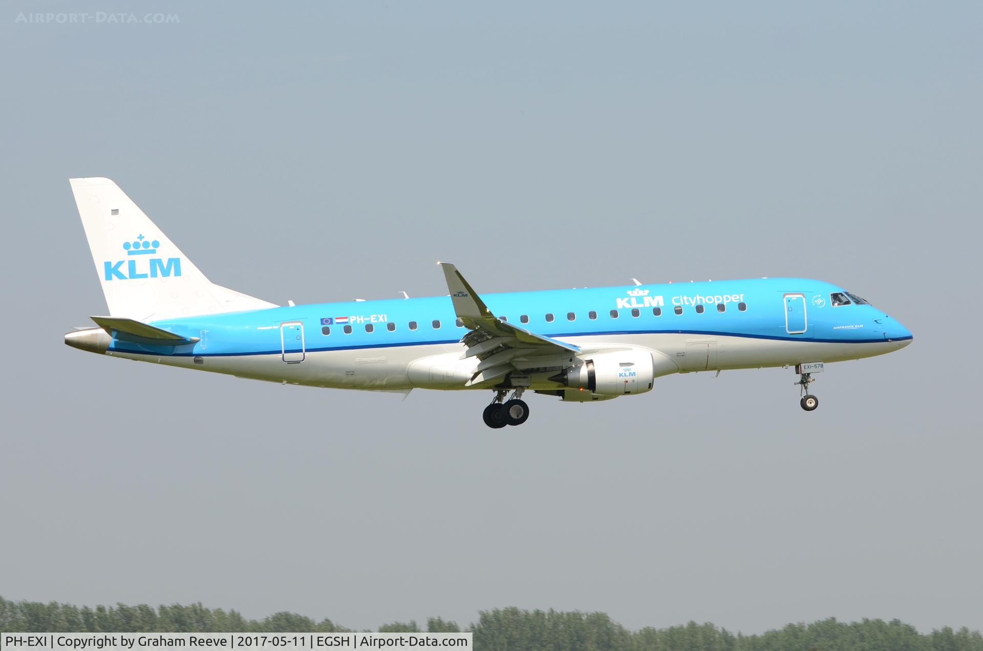 PH-EXI, 2016 Embraer 175STD (ERJ-170-200) C/N 17000578, Landing at Norwich.