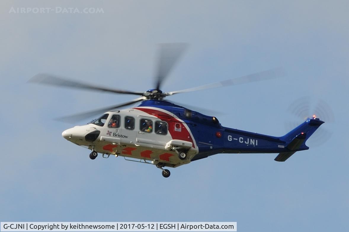 G-CJNI, 2014 AgustaWestland AW-139 C/N 41374, Leaving for offshore.