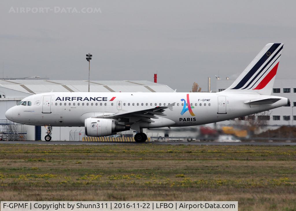 F-GPMF, 1996 Airbus A319-113 C/N 637, Taking off from rwy 32R with additional 'Paris 2024' sticker