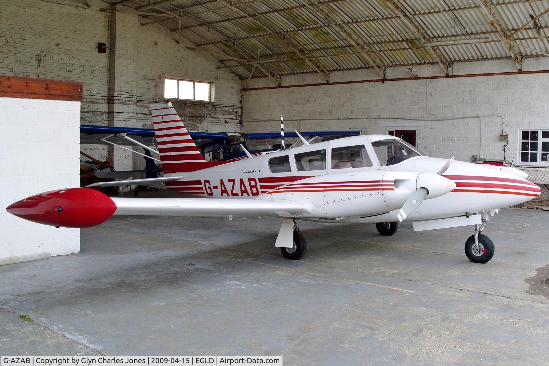 G-AZAB, 1967 Piper PA-30-160 B Twin Comanche C/N 30-1475, Residing in The Pilot Centre hangar it shares with Bellanca 7GCBC Citabria G-HUNI. Previously 5H-MNM and 5Y-AGB. Owned by Bickertons Aerodromes Ltd. With thanks to The Pilot Centre for authority to take this photo.