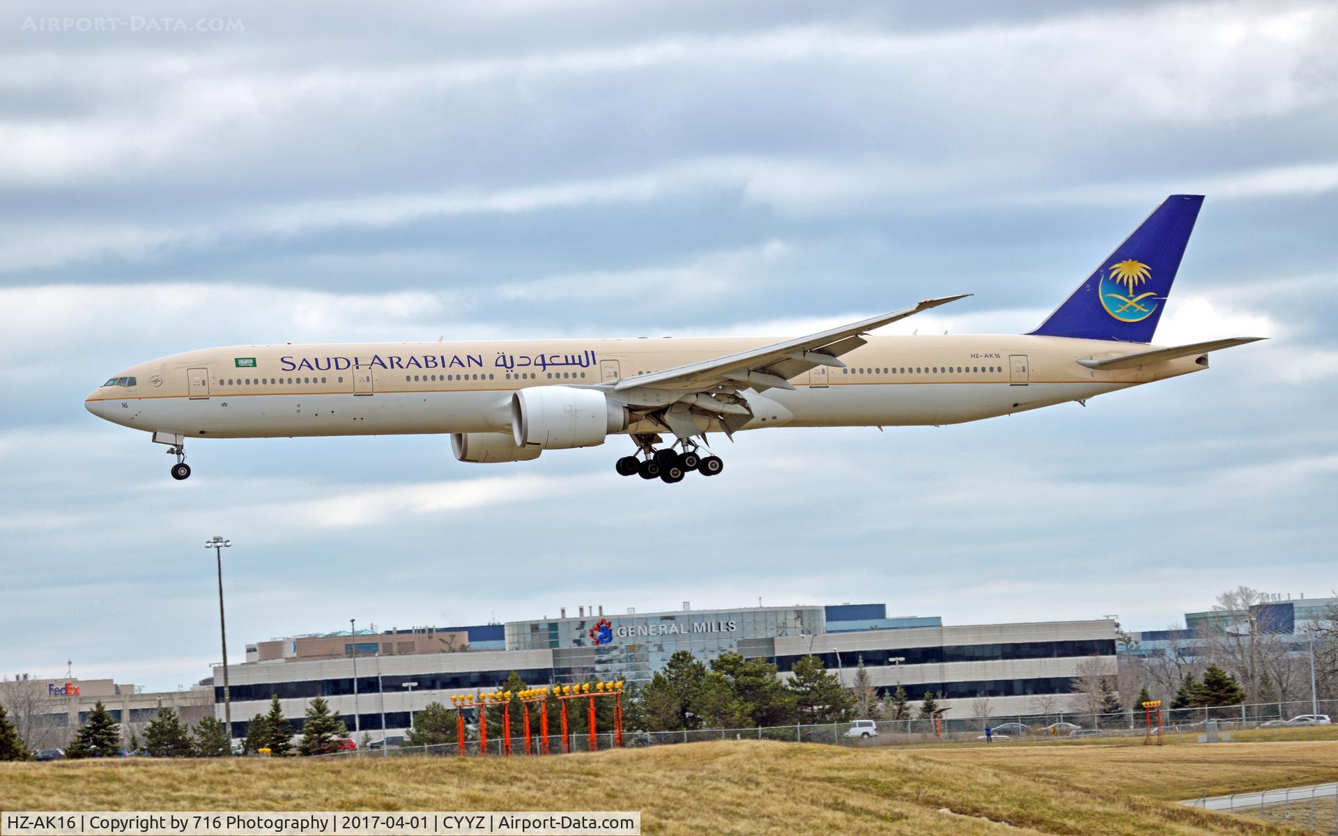 HZ-AK16, 2012 Boeing 777-368/ER C/N 41053, Saudi Arabian Airlines Boeing 777 arriving at Toronto Pearson Int'l Airport