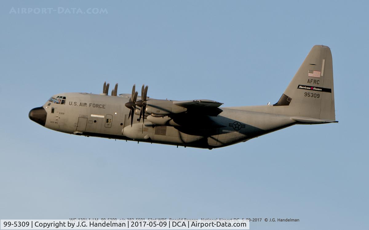 99-5309, 1999 Lockheed WC-130J Hercules C/N 382-5501, Leaving DCA.