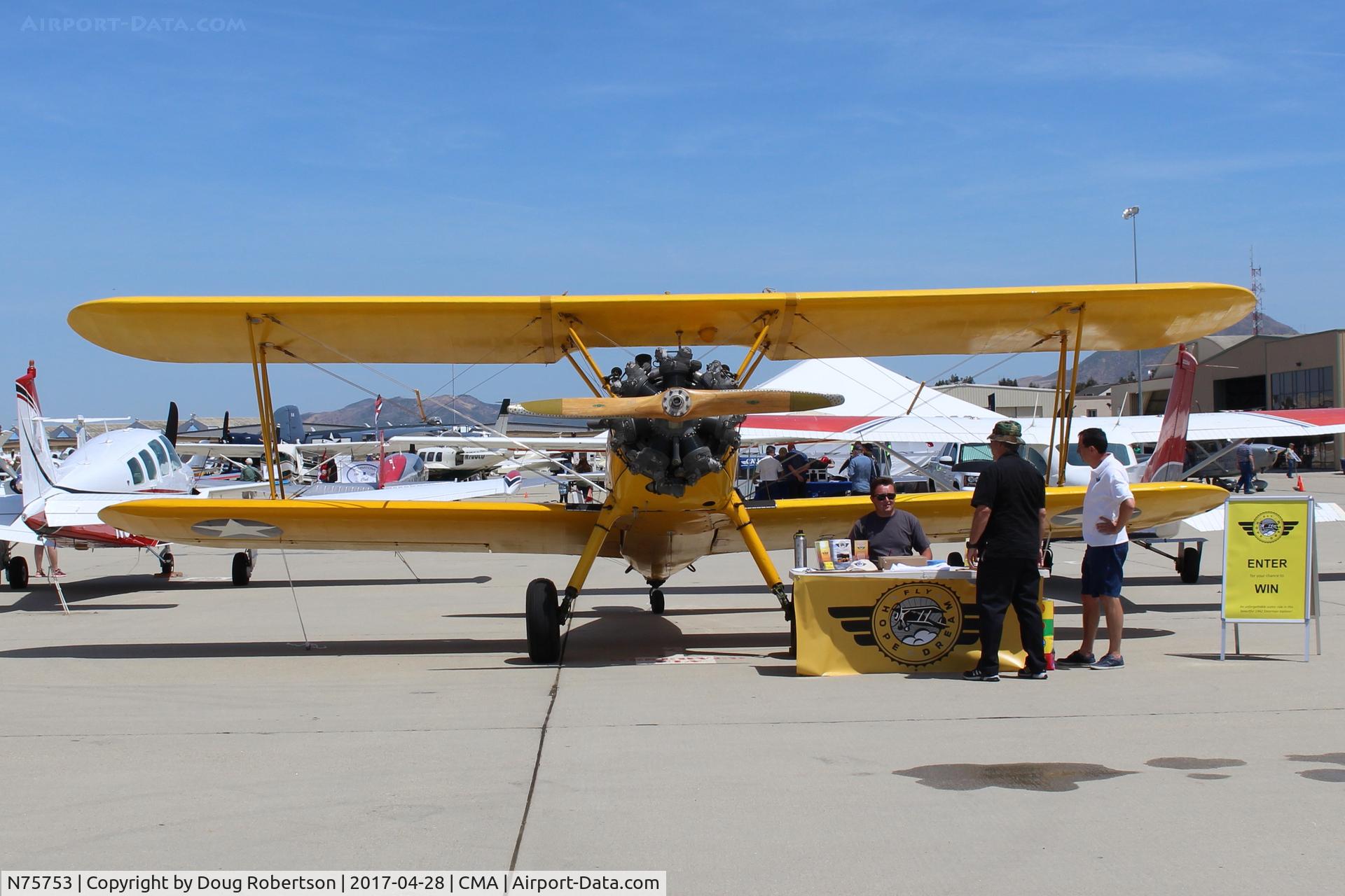 N75753, 1942 Boeing A75N1 (PT17) C/N 75-3521, 1942 BOEING STEARMAN A75N1 (PT-17) as Navy N2S-4, Continental W670 220 Hp radial just overhauled. Beautiful example SZP-based. At AOPA FLY-IN