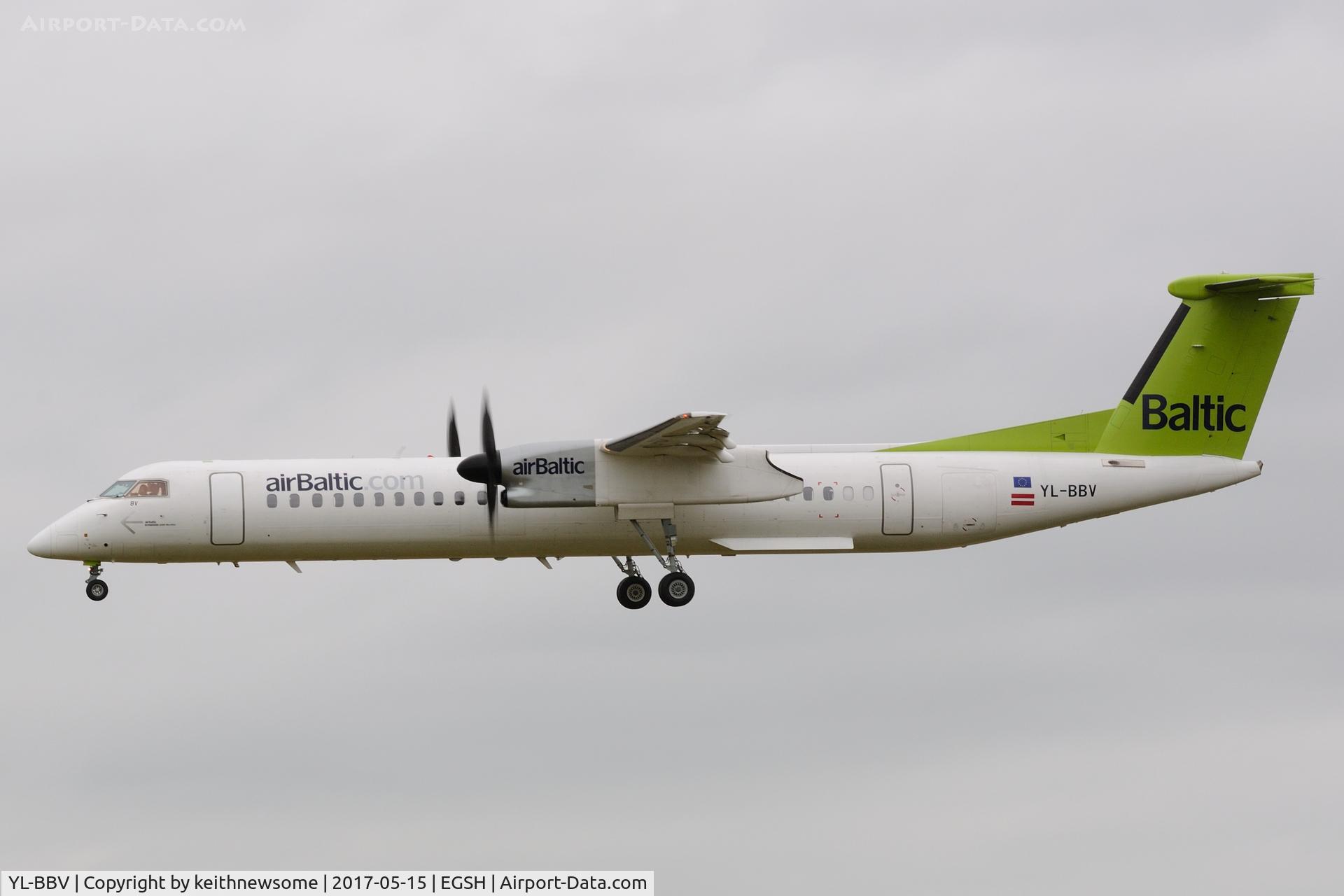 YL-BBV, 2013 De Havilland Canada DHC-8-402Q Dash 8 C/N 4444, Arriving for paintwork.