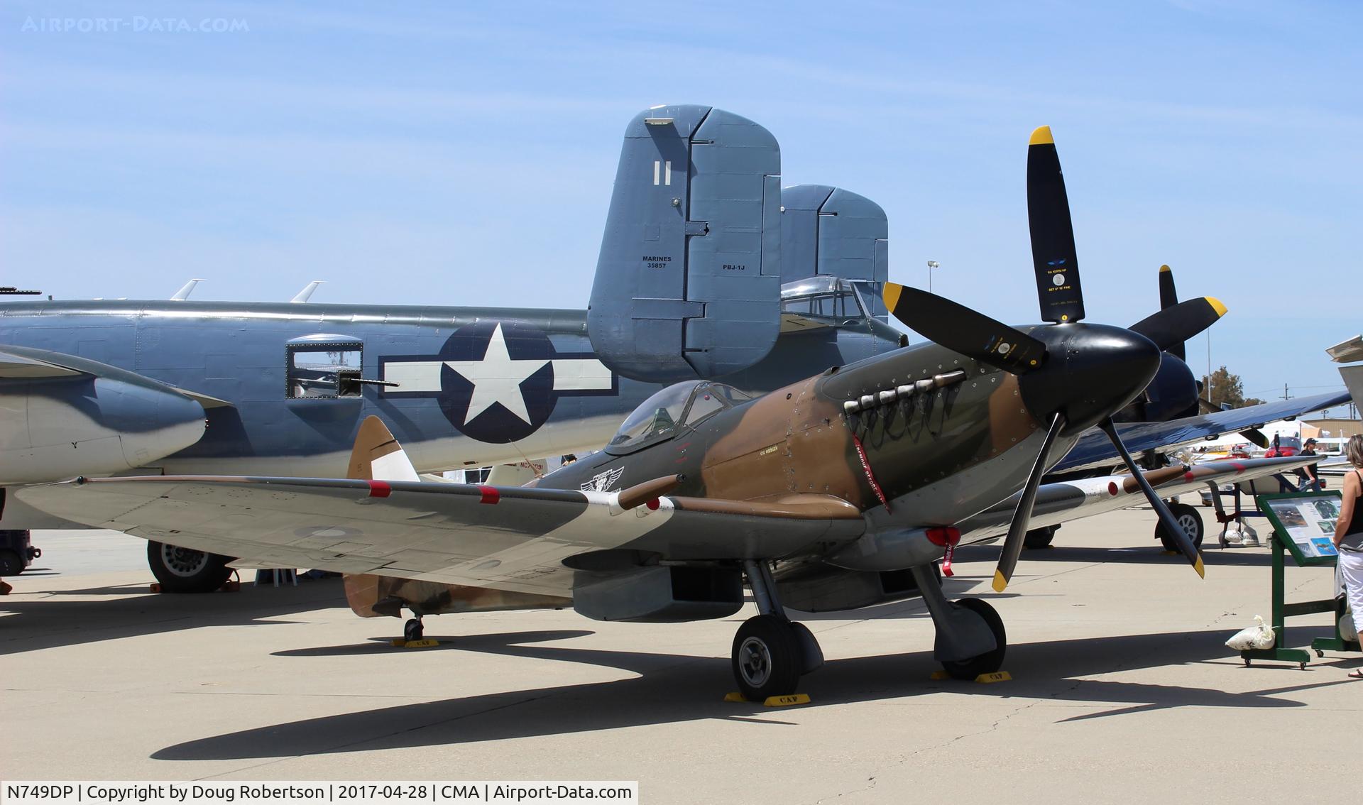 N749DP, 1945 Supermarine Spitfire XIV C/N 6S/583887, 1945 Vickers/Supermarine SPITFIRE Mk XIV, RR GRIFFON 65 V-12 2,050 Hp, Experimental class CAF rebuild ex David Price, at AOPA FLY-IN (This aircraft could just taxi from the CAF SoCal Wing at CMA, the 5 blade prop more than capable).