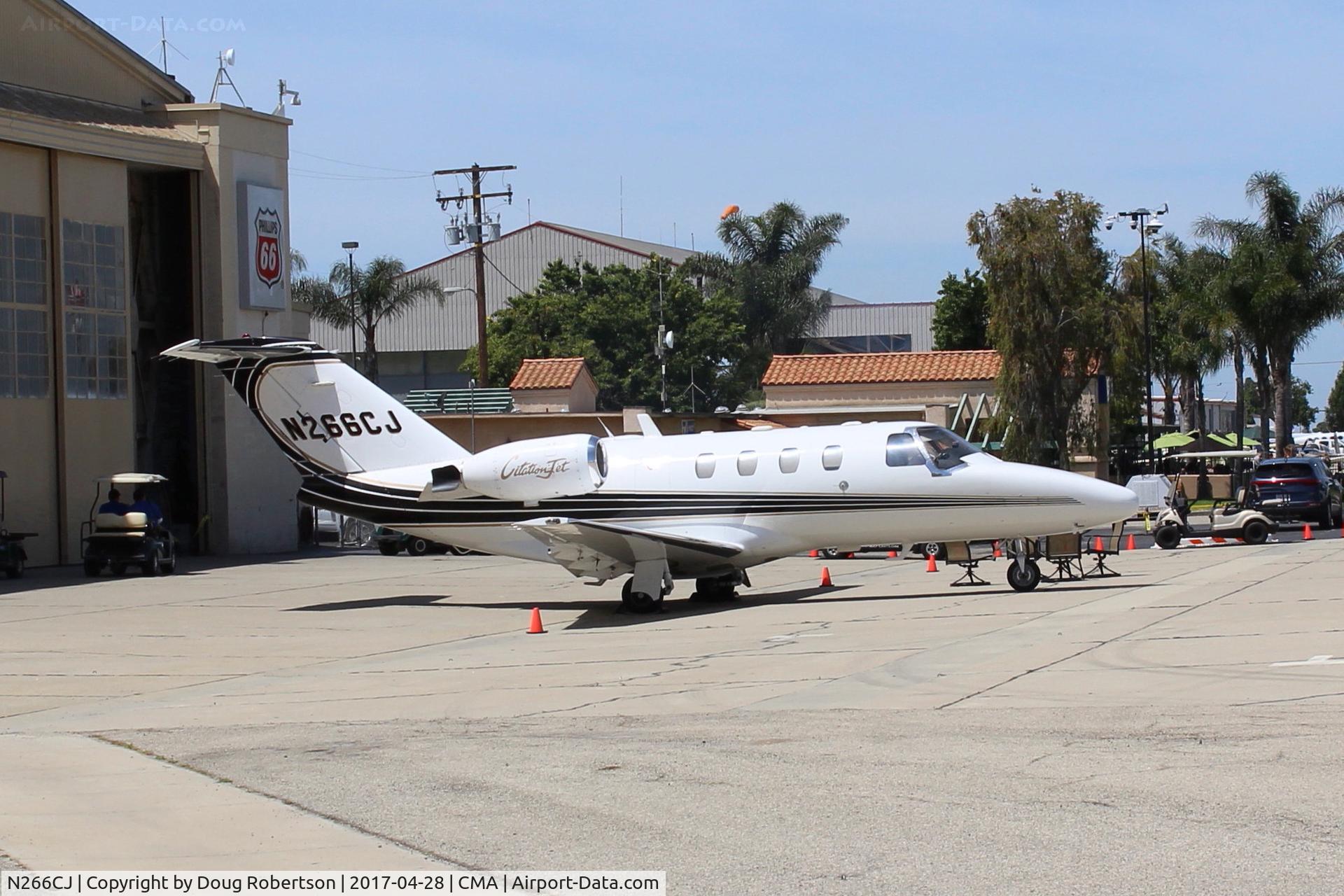 N266CJ, 1998 Cessna 525 CitationJet CJ1 C/N 525-0266, 1998 Cessna 525 CITATION JET, 2 Williams Rolls Royce FJ44-1A Turbofans 1,900 lbst each, at AOPA FLY-IN on CIA hangar ramp. Channel Islands Aviation a Cessna dealer here since 1976.