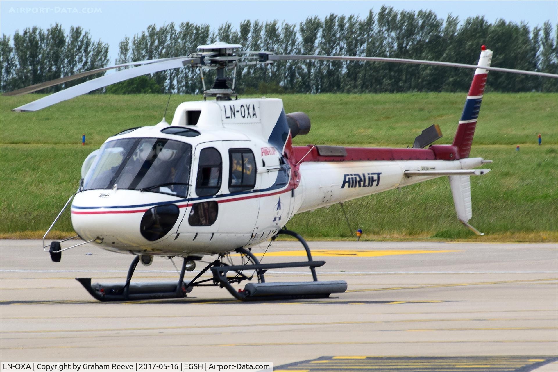 LN-OXA, Eurocopter AS-350B-3 Ecureuil Ecureuil C/N 4255, Parked at Norwich.