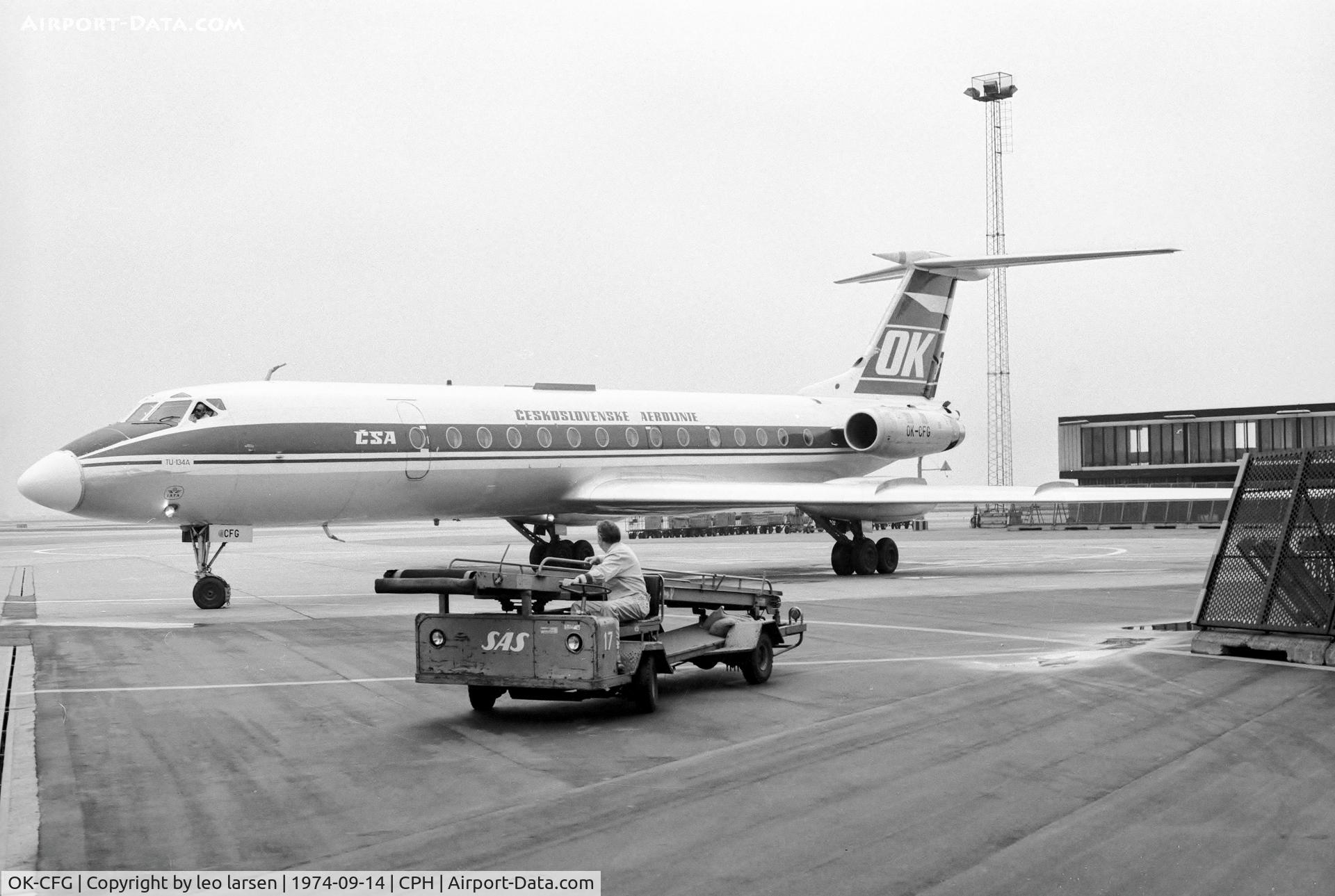 OK-CFG, 1972 Tupolev Tu-134 C/N 2351710, Copenhagen 14.9.1974