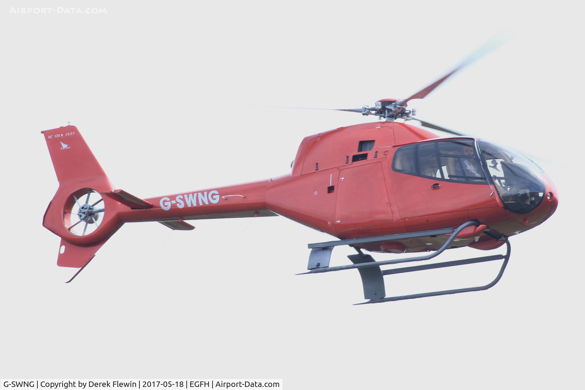 G-SWNG, 2008 Eurocopter EC-120B Colibri C/N 1532, Colibri, Carmarthen based, previously F-WWXM, F-WQAA, D-EFQU, EC-KQA, low fly by runway 28.
