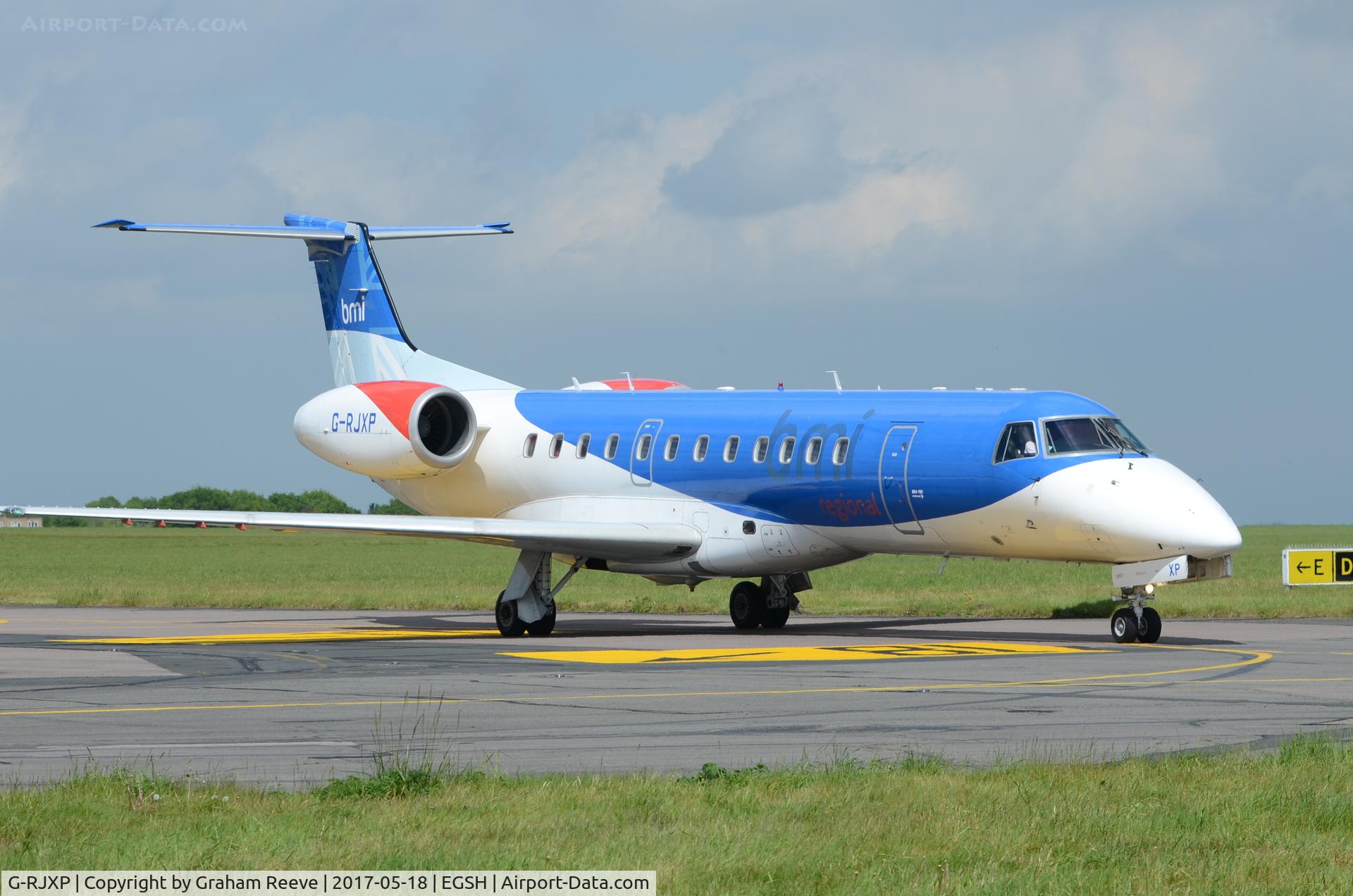 G-RJXP, 2001 Embraer ERJ-135ER (EMB-135ER) C/N 145431, Just landed at Norwich.