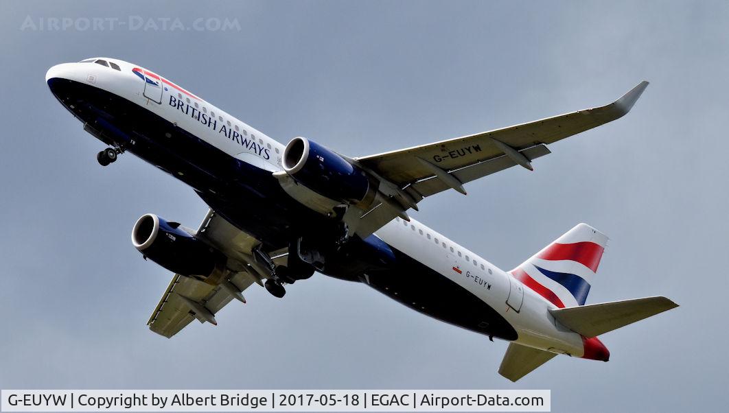 G-EUYW, 2014 Airbus A320-232 C/N 6129, Belfast City.  British Airways G-EUYW departing to Heathrow.