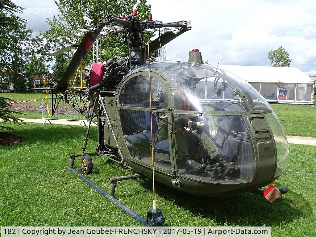 182, Sud SE-3130 Alouette II C/N 1112/C24-M182, ex Gendarmerie (F-MJSA, F-MJAH), ex Trans Hélico Caraïbes aux Antilles (F-GIJK), now Conservatoire de l'air et de l'espace d'Aquitaine.