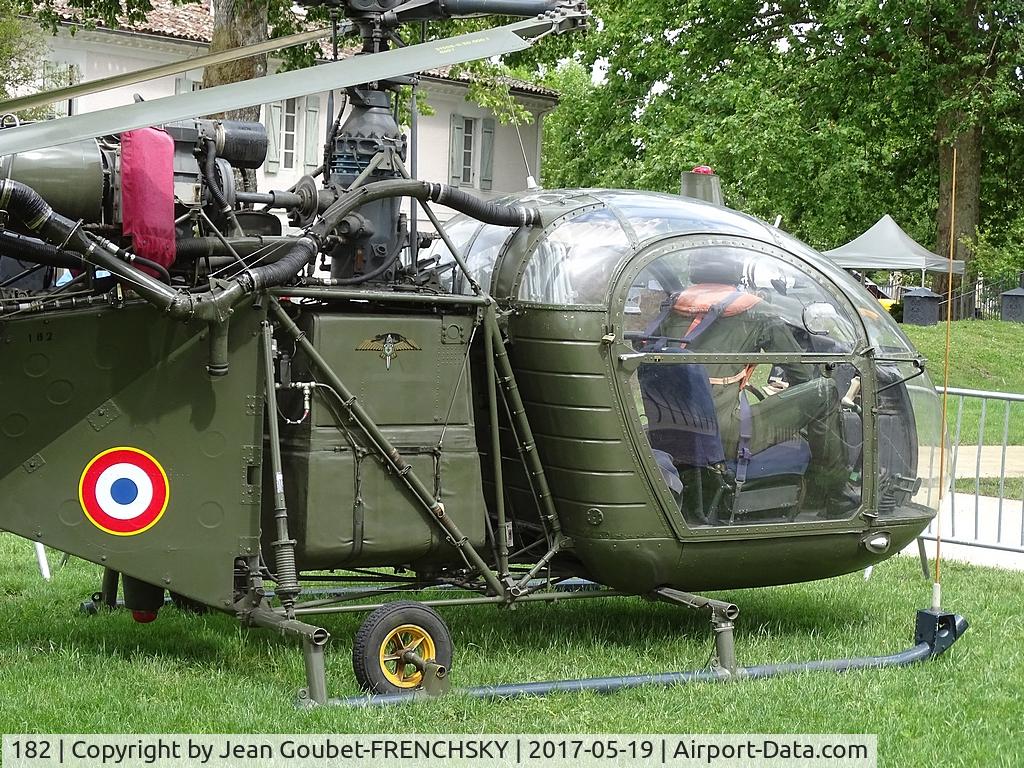 182, Sud SE-3130 Alouette II C/N 1112/C24-M182, ex Gendarmerie (F-MJSA, F-MJAH), ex Trans Hélico Caraïbes aux Antilles (F-GIJK), now Conservatoire de l'air et de l'espace d'Aquitaine.