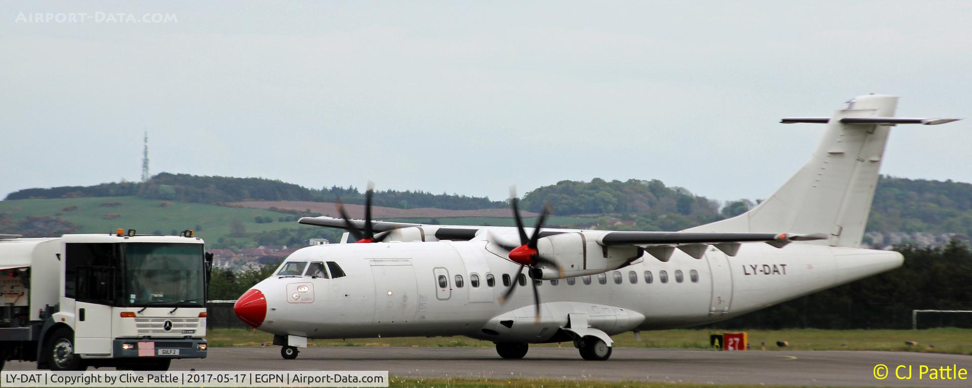 LY-DAT, 1994 ATR 42-500 C/N 445, Carrying out Dundee to Stansted services obo Loganair - in action at Dundee Riverside Airport EGPN