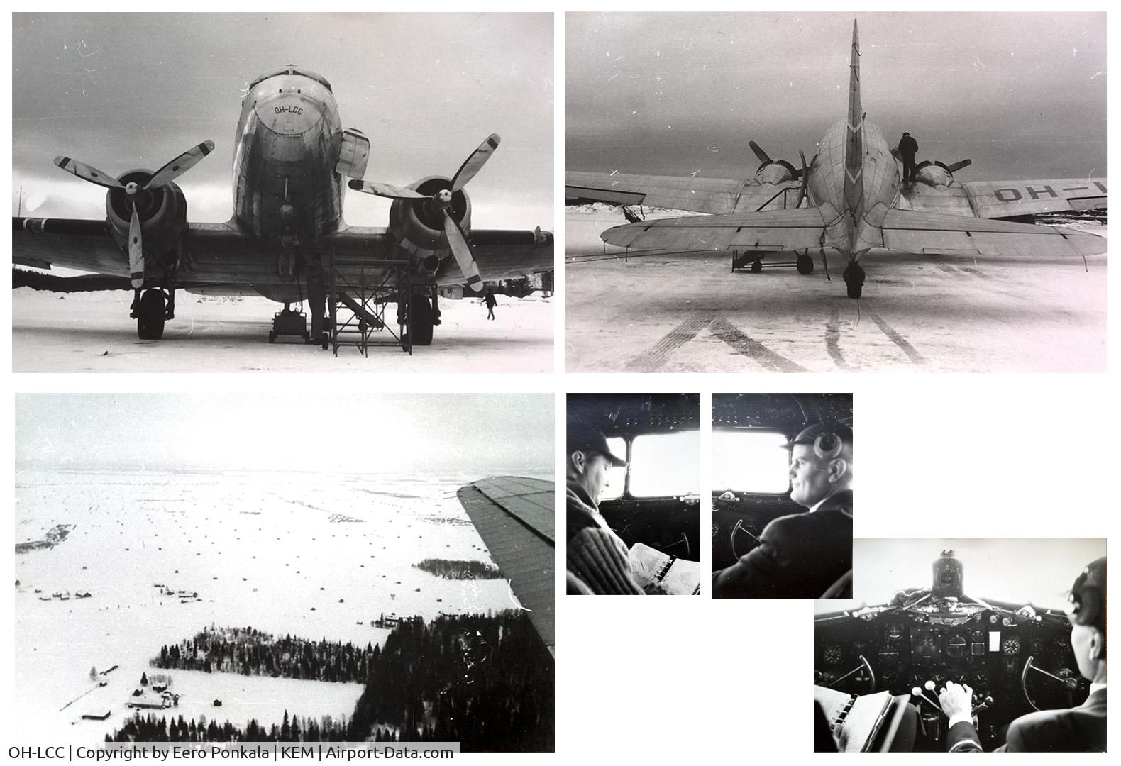 OH-LCC, 1943 Douglas DC-3C C/N 25511, On route Kemi-Helsinki in the fifties in AERO livery. First Officer heikki Ahola.  Plane lost in an accident 3 Jan 1961.