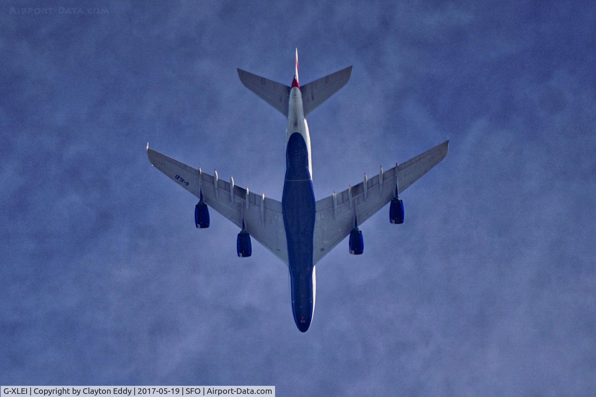 G-XLEI, 2014 Airbus A380-841 C/N 173, 10,000 feet over SFO for landing. 2017.