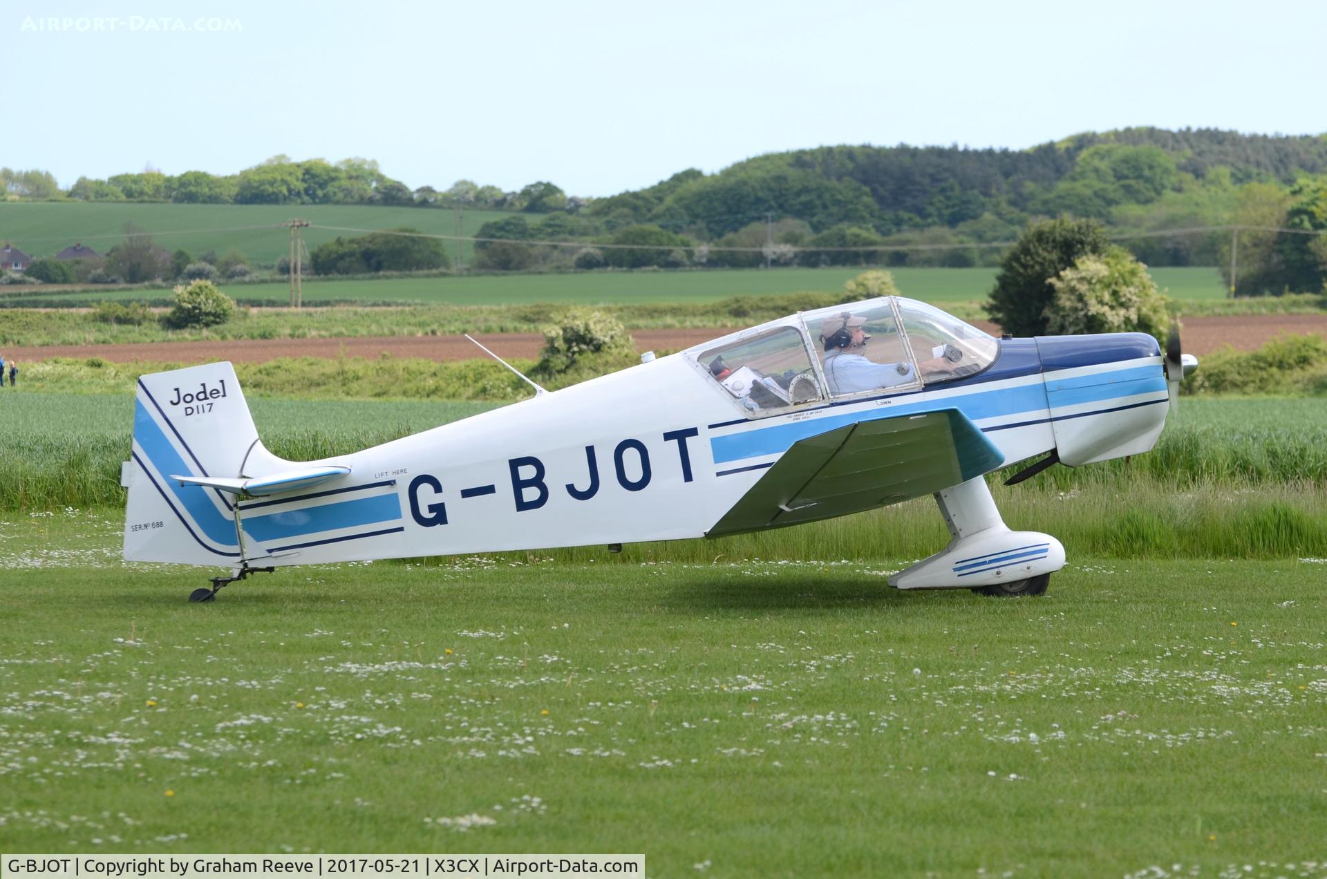 G-BJOT, 1957 SAN Jodel D-117 C/N 688, Just landed at Northrepps.