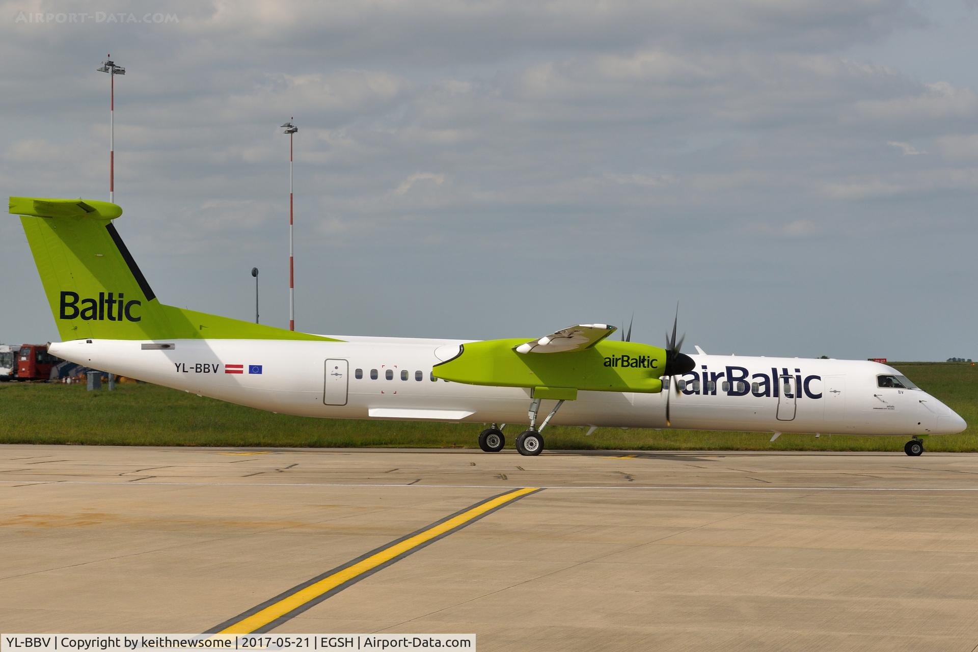 YL-BBV, 2013 De Havilland Canada DHC-8-402Q Dash 8 C/N 4444, Leaving Norwich for Riga, Latvia via Warsaw.