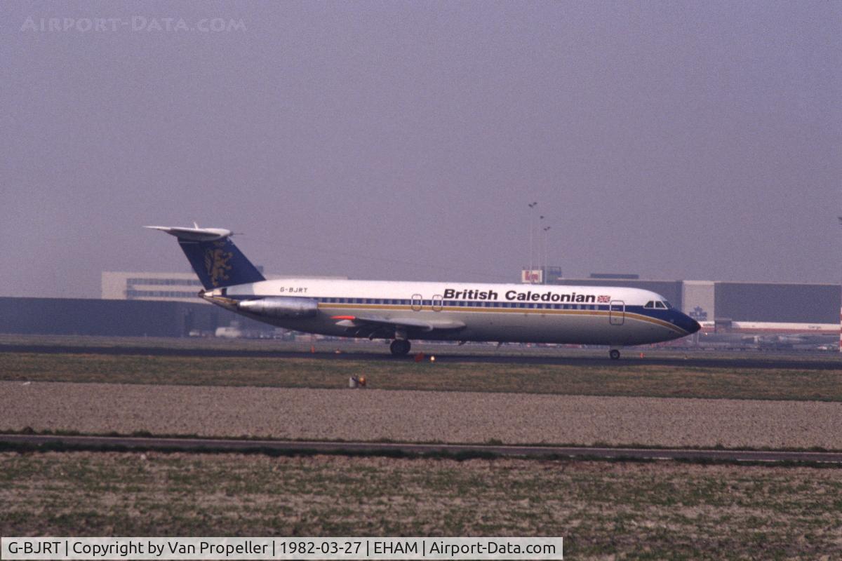 G-BJRT, 1971 BAC 111-528FL One-Eleven C/N BAC.234, BAC One-Eleven of British Caledonian Airways landing at Schiphol airport, the Netherlands, 1982