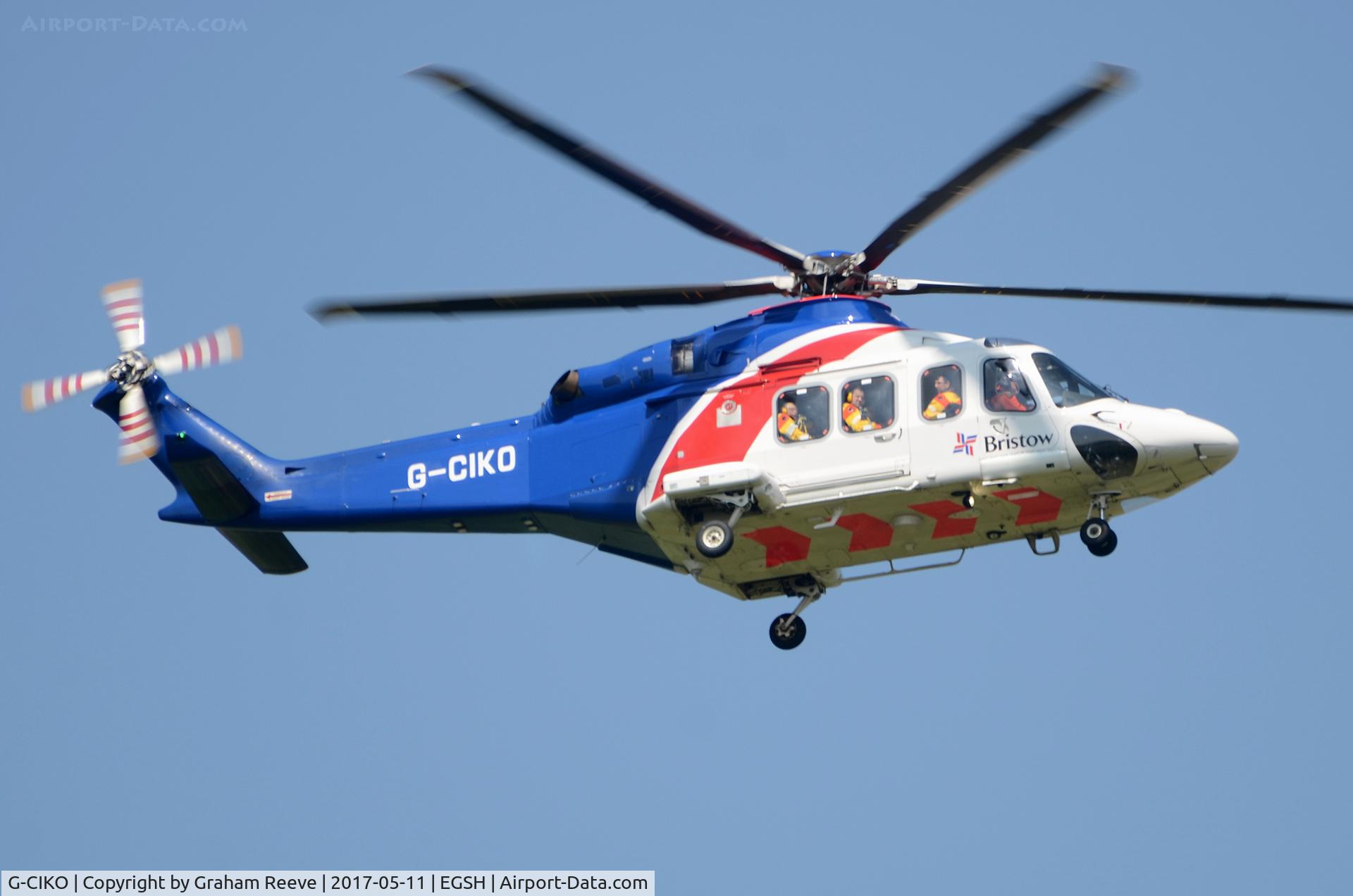 G-CIKO, 2014 AgustaWestland AW-139 C/N 41378, On approach to Norwich.